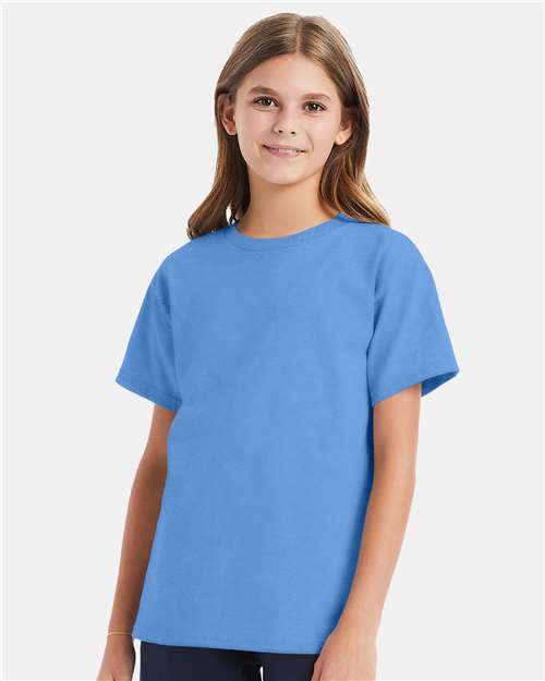 Custom Embroidered - Hanes - Youth Essential-T T-Shirt - Carolina Blue - 5480