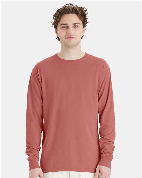 Custom Embroidered - ComfortWash by Hanes - Unisex Garment-Dyed Long Sleeve T-Shirt - Nantucket Red - GDH200