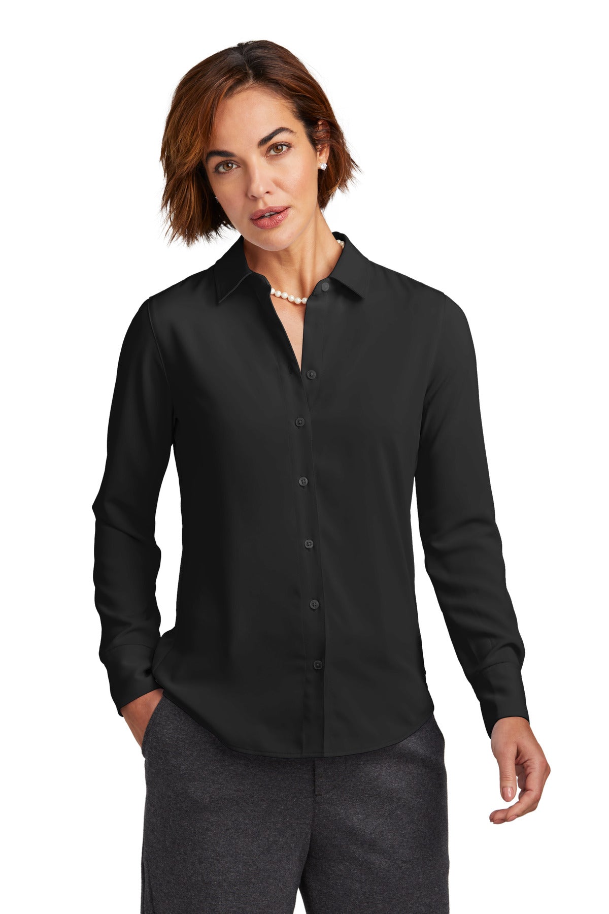 Custom Embroidered - Brooks Brothers© Women's Full-Button Satin Blouse BB18007