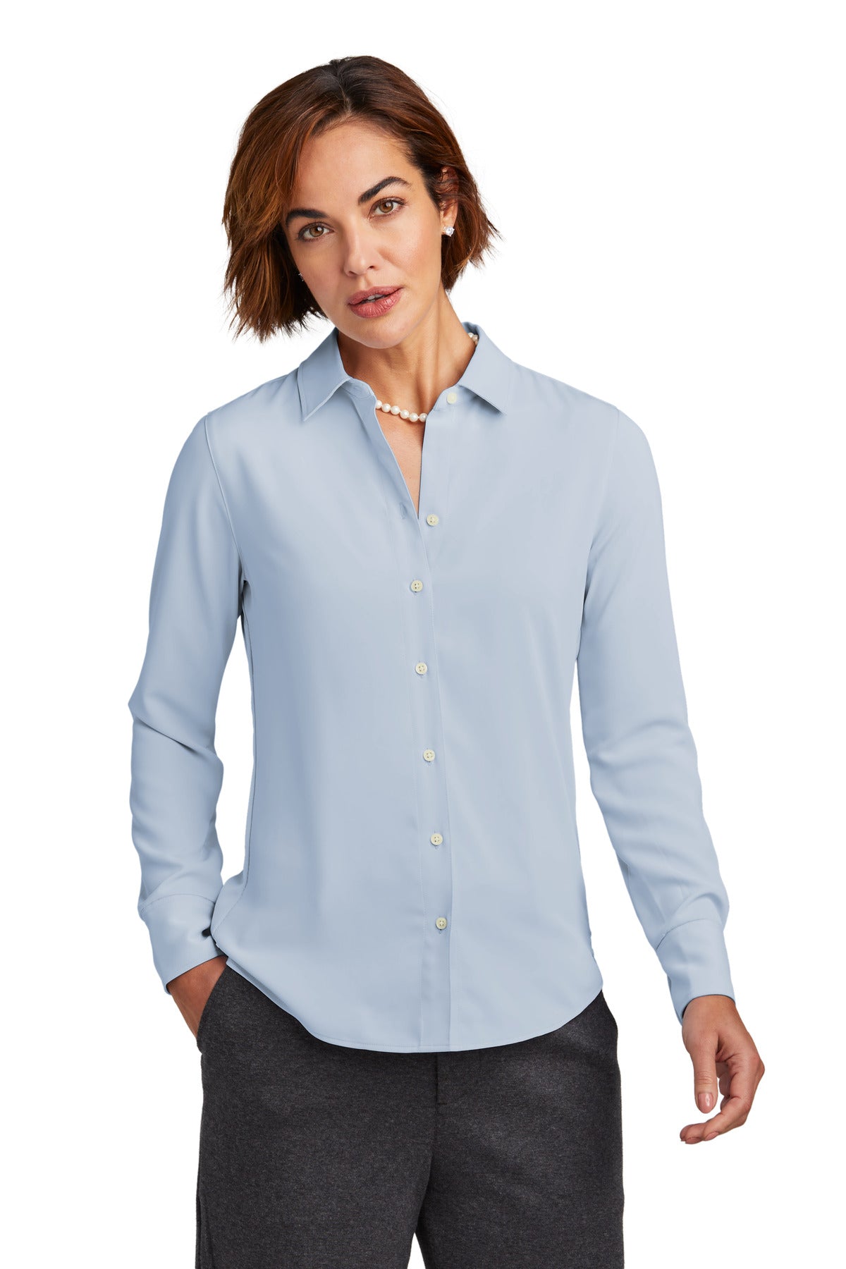 Custom Embroidered - Brooks Brothers© Women's Full-Button Satin Blouse BB18007