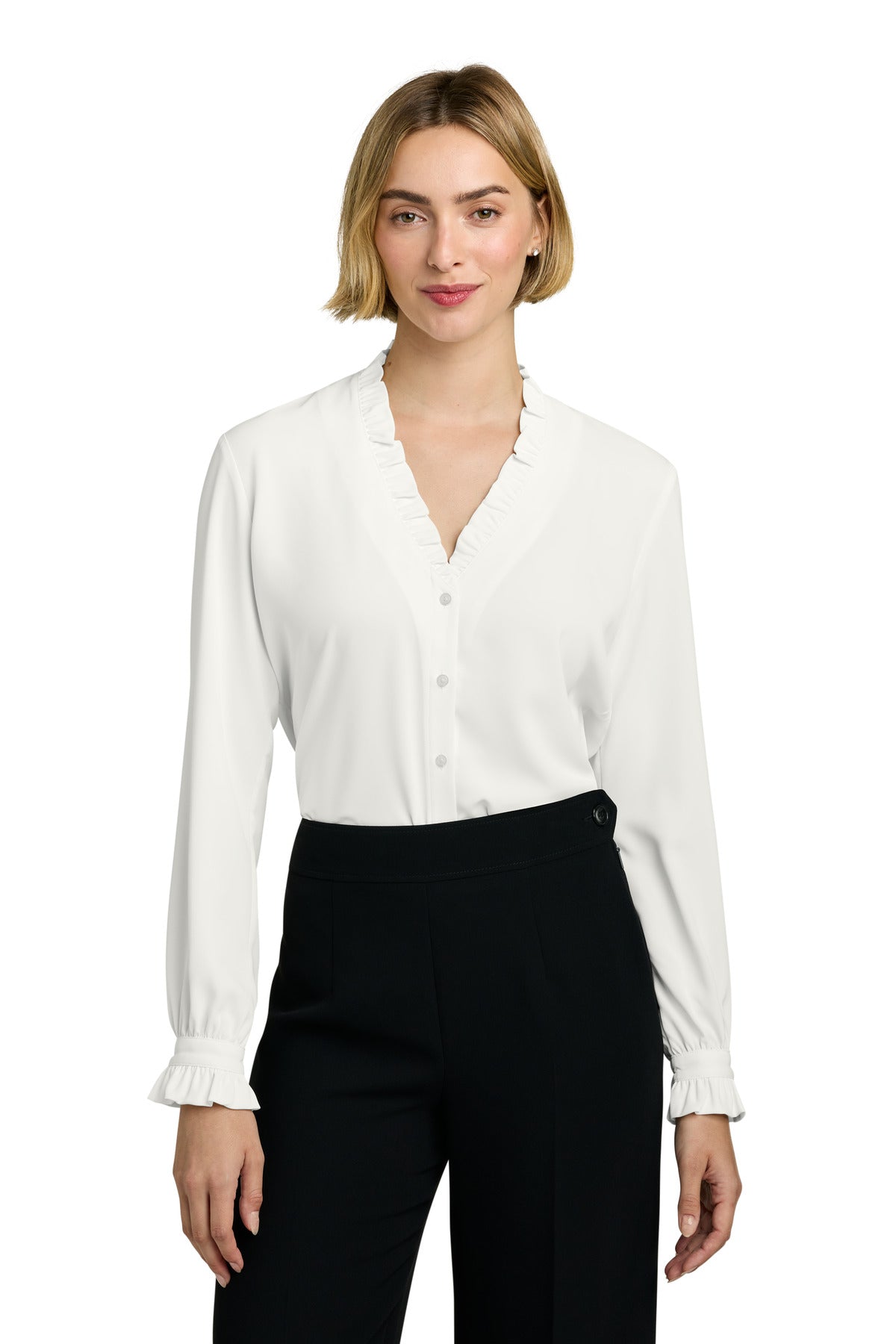 Custom Embroidery or DTF Print - Brooks Brothers ® Women's Long Sleeve Ruffle Collar Blouse BB18011