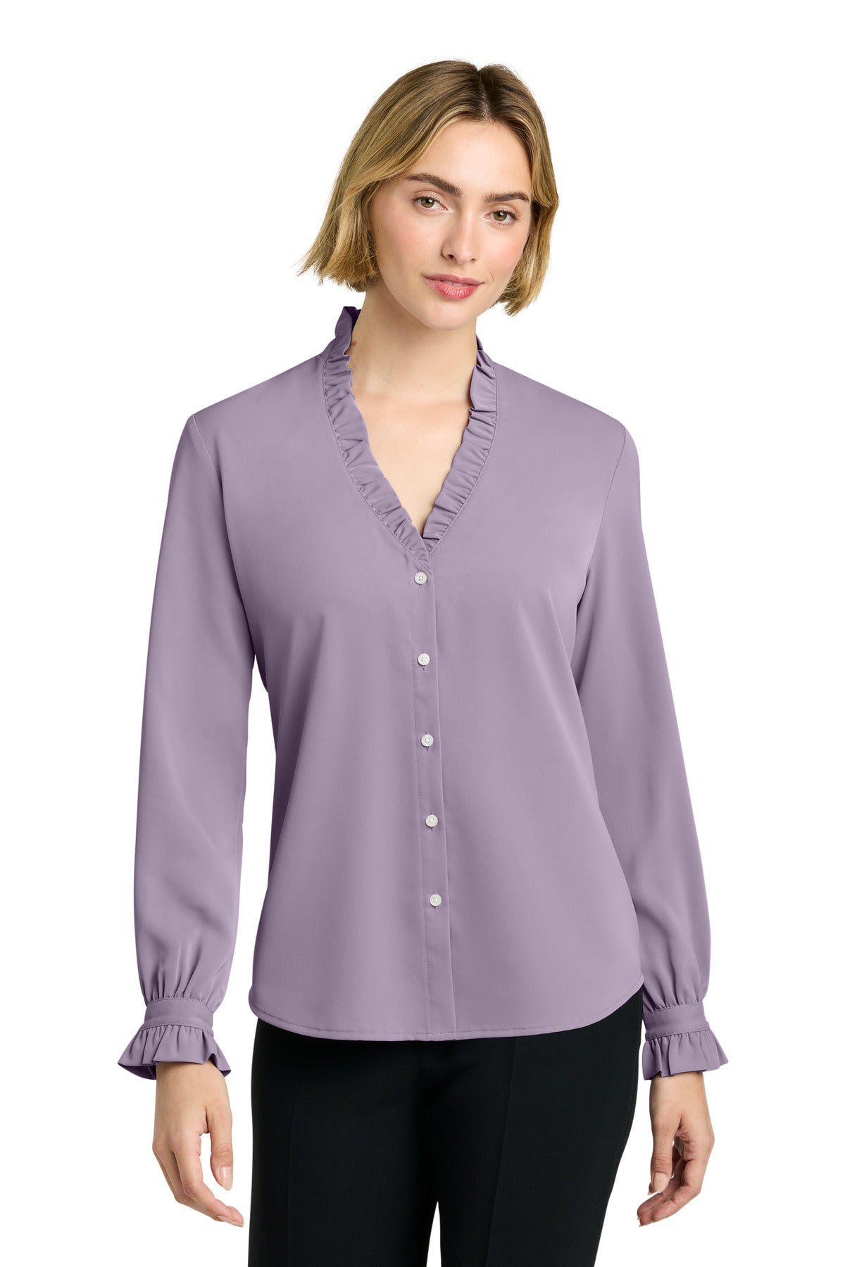 Custom Embroidery or DTF Print - Brooks Brothers ® Women's Long Sleeve Ruffle Collar Blouse BB18011