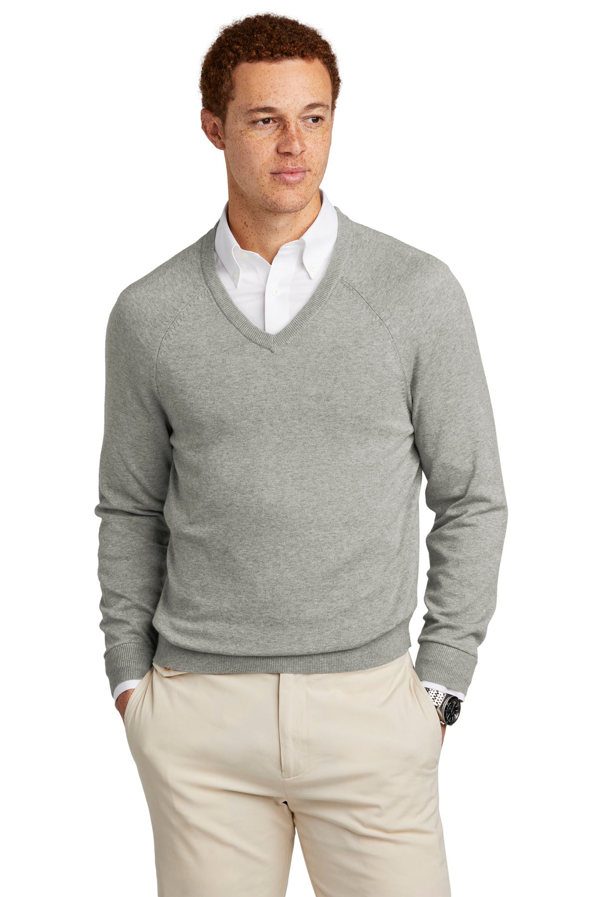 Custom Embroidered - Brooks Brothers© Cotton Stretch V-Neck Sweater BB18400