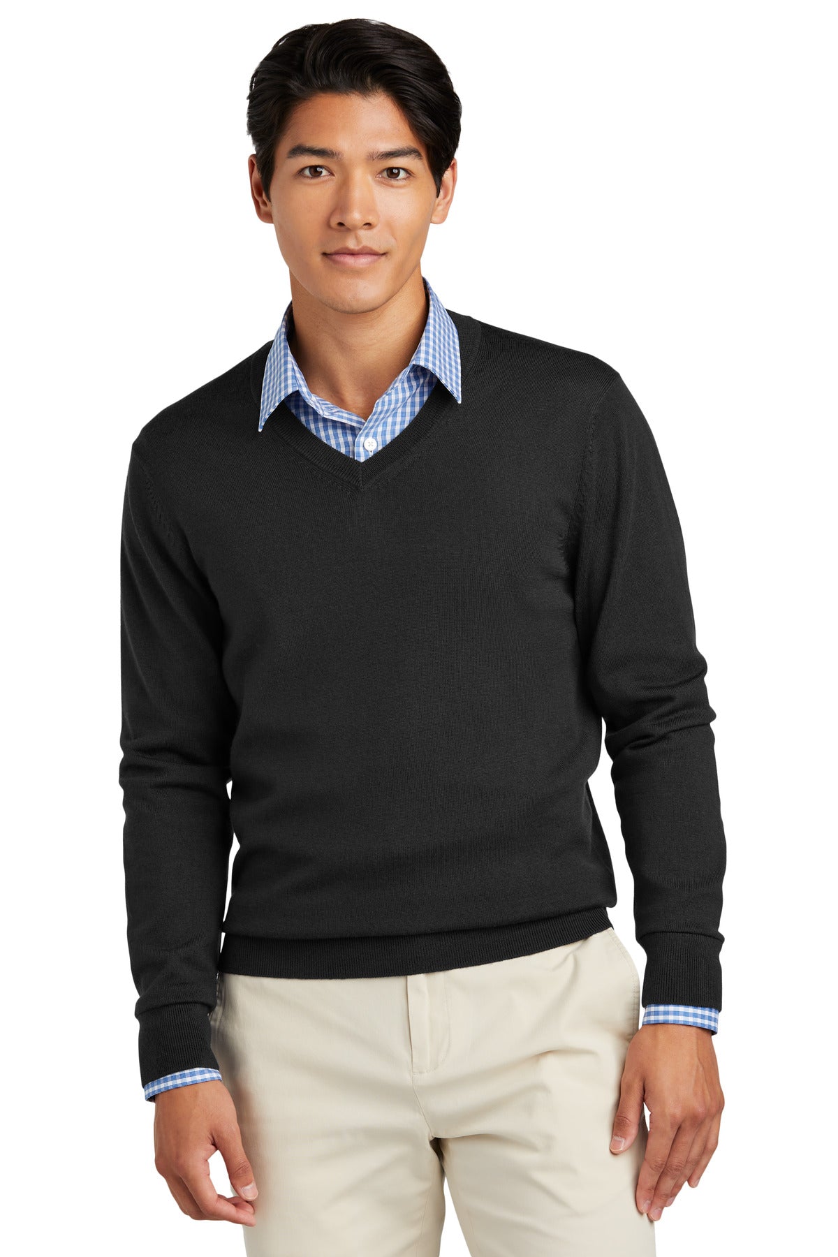 Custom Embroidered - Brooks Brothers© Washable Merino V-Neck Sweater BB18410