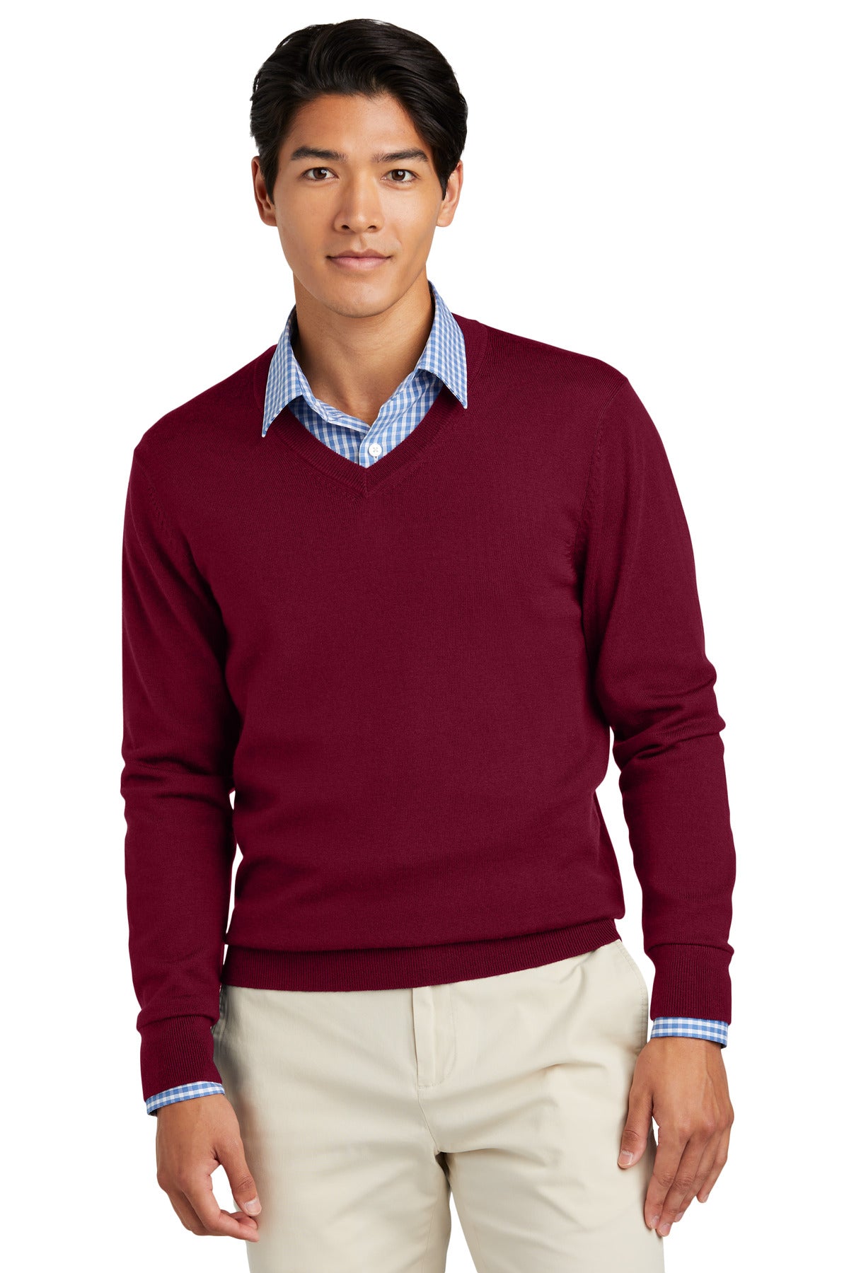Custom Embroidered - Brooks Brothers© Washable Merino V-Neck Sweater BB18410