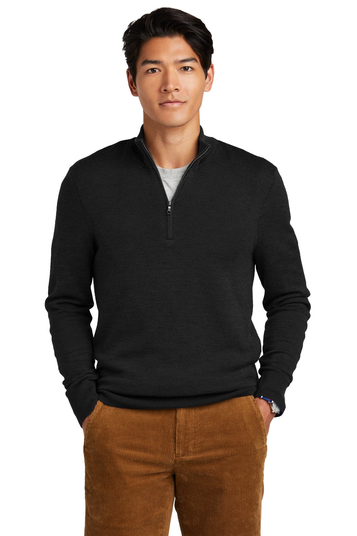 Custom Embroidered - Brooks Brothers© Washable Merino Birdseye 1/4-Zip Sweater BB18412