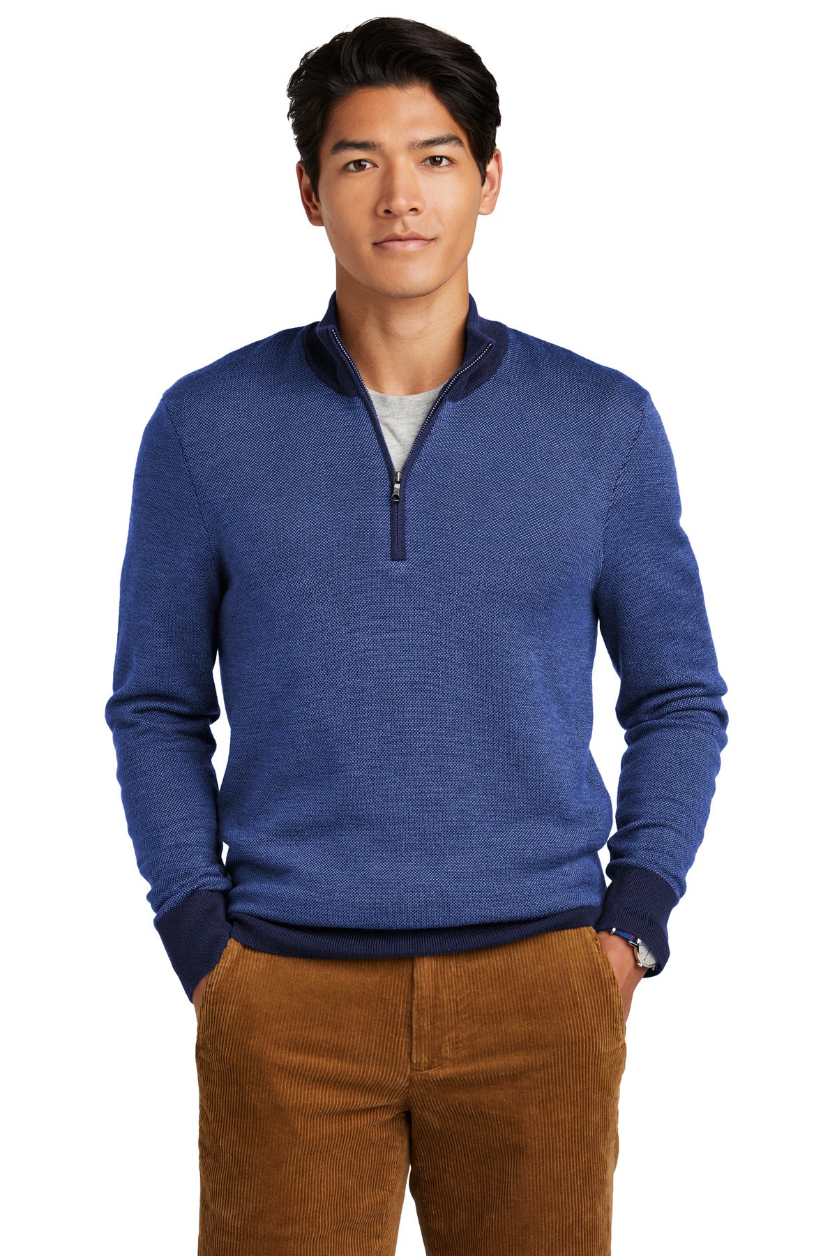 Custom Embroidered - Brooks Brothers© Washable Merino Birdseye 1/4-Zip Sweater BB18412