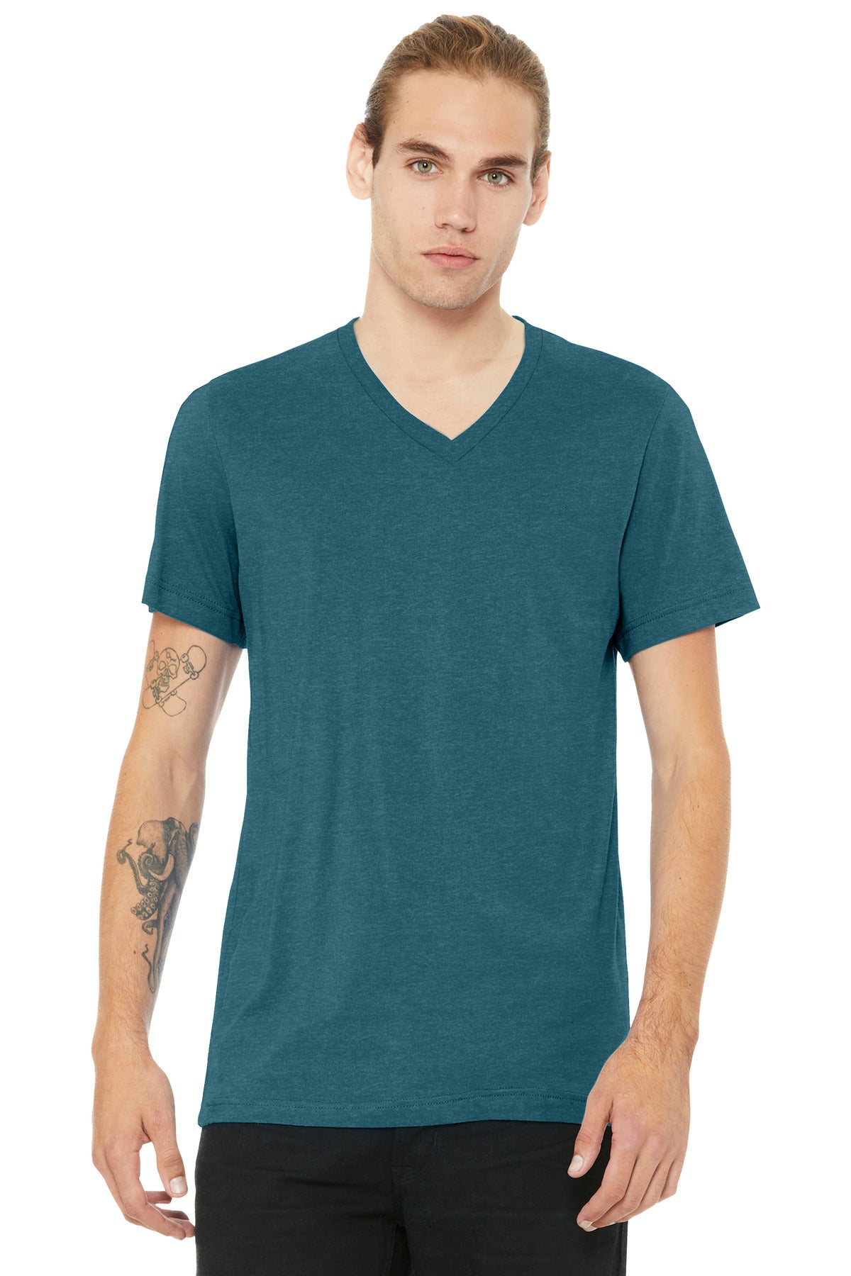 Custom Embroidery or DTF Print - BELLA+CANVAS ® Unisex Heather CVC V-Neck Tee BC3005CVC