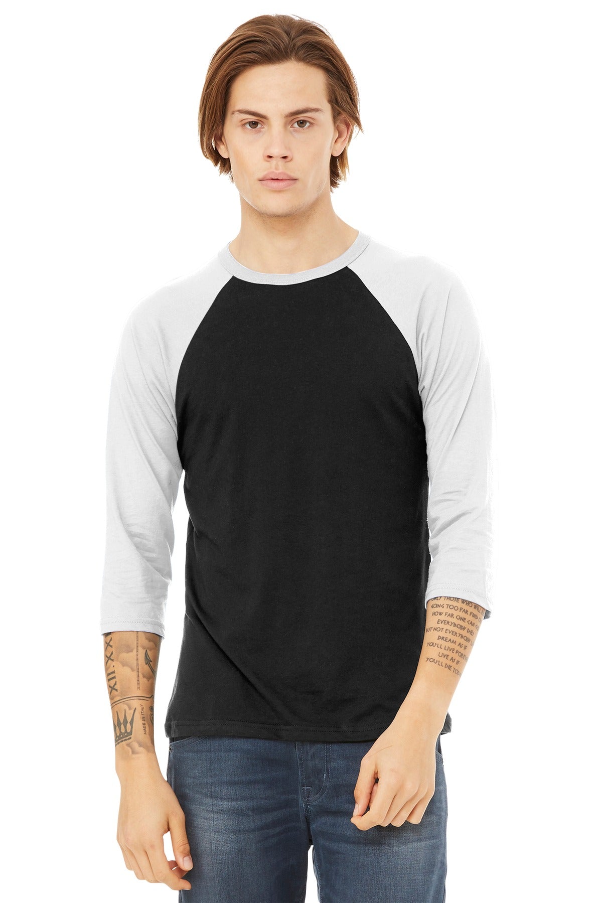 Custom Embroidery or DTF Print - BELLA+CANVAS ® Unisex 3/4-Sleeve Baseball Tee. BC3200