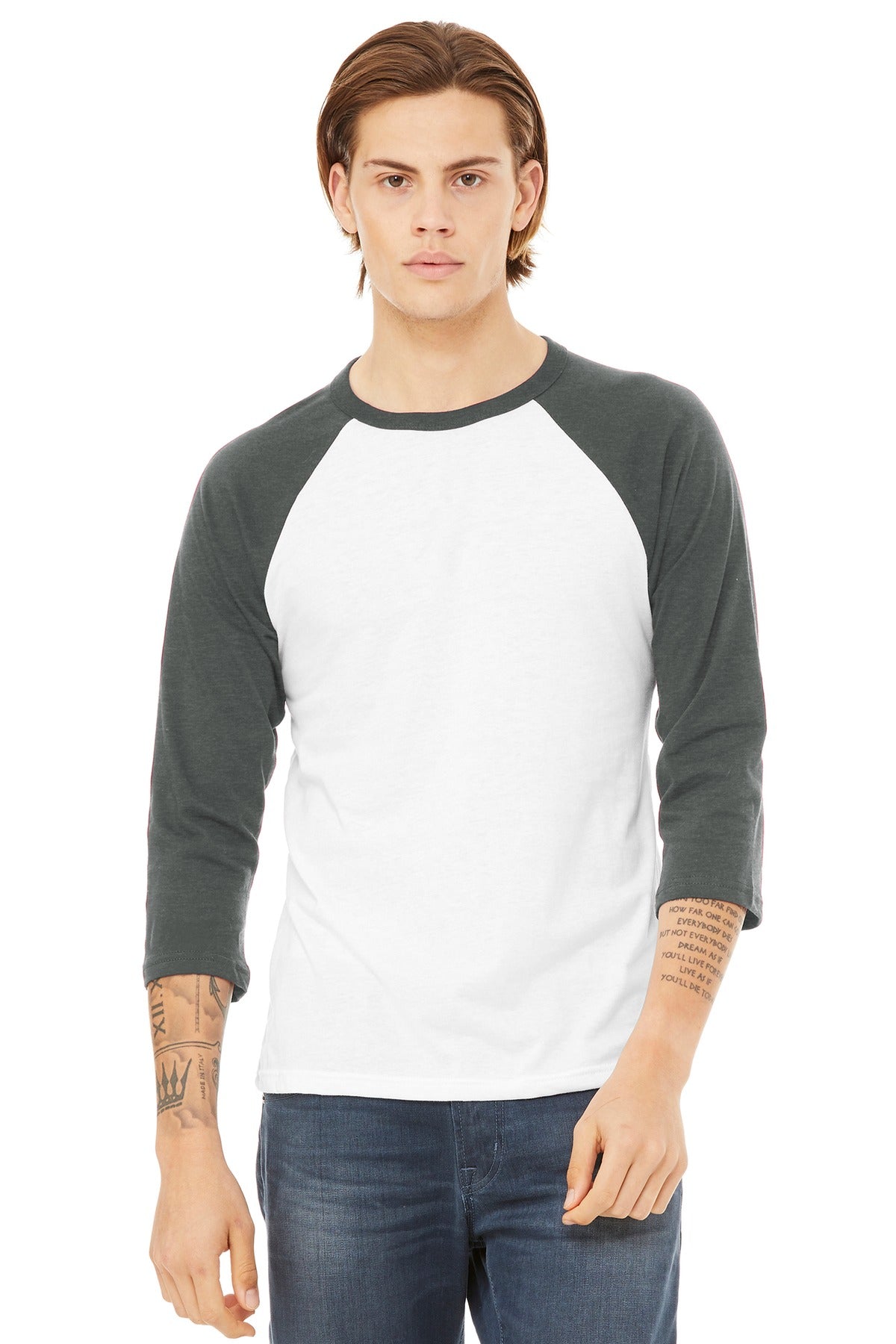 Custom Embroidery or DTF Print - BELLA+CANVAS ® Unisex 3/4-Sleeve Baseball Tee. BC3200