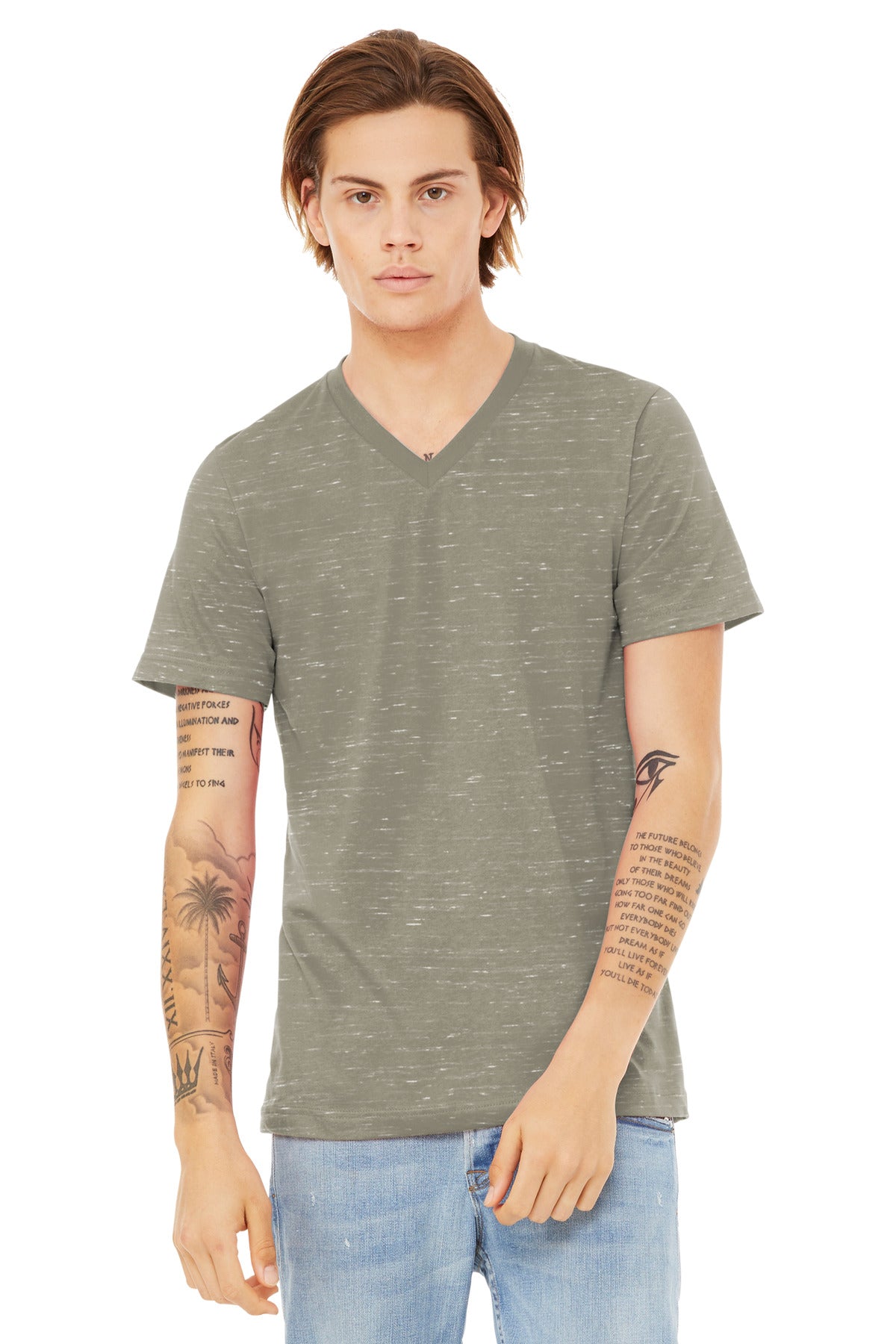 Custom Embroidery or DTF Print - BELLA+CANVAS ® Unisex Textured Jersey V-Neck Tee BC3655