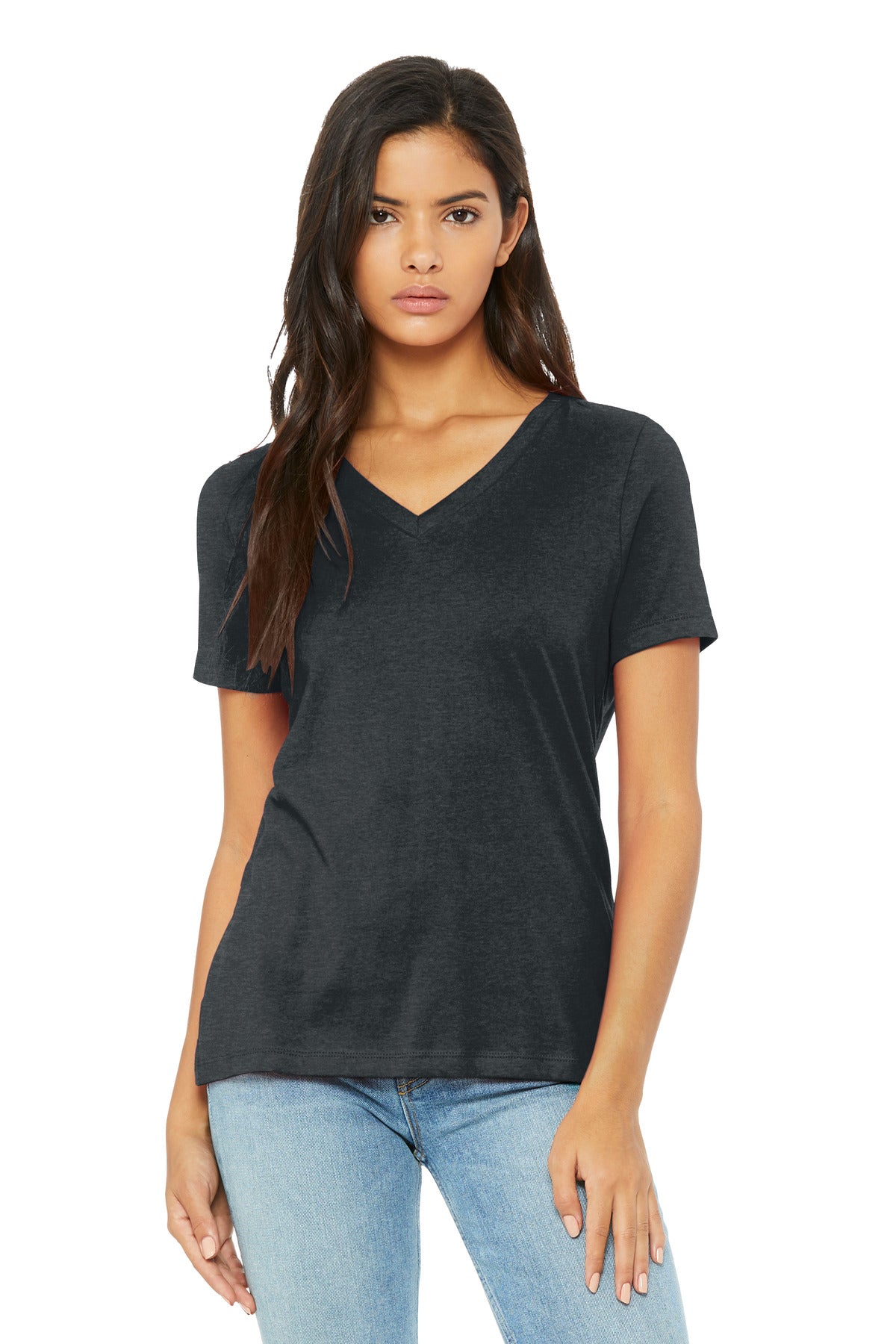 Custom Embroidery or DTF Print - BELLA+CANVAS ® Women's Relaxed Heather CVC V-Neck Tee BC6405CVC