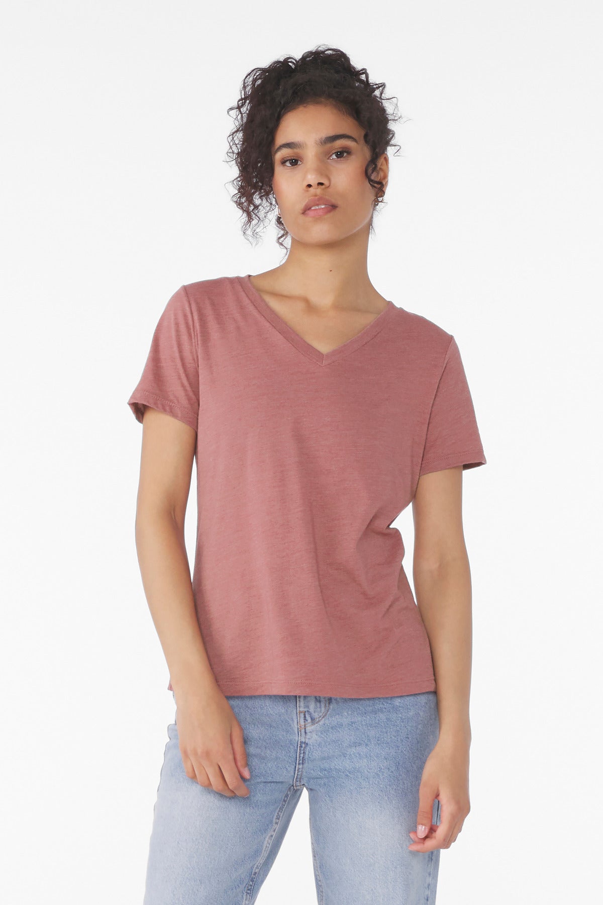 Custom Embroidery or DTF Print - BELLA+CANVAS ® Women's Relaxed Heather CVC V-Neck Tee BC6405CVC