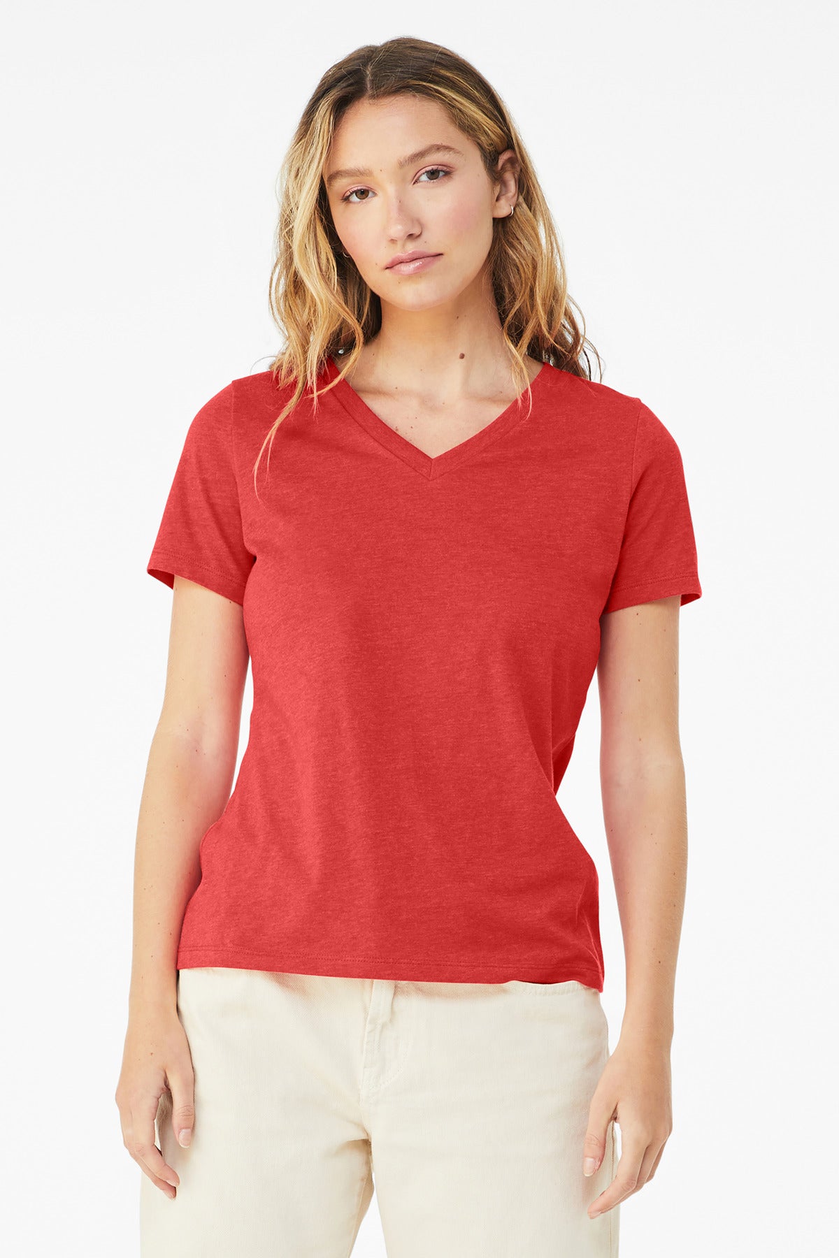 Custom Embroidery or DTF Print - BELLA+CANVAS ® Women's Relaxed Heather CVC V-Neck Tee BC6405CVC