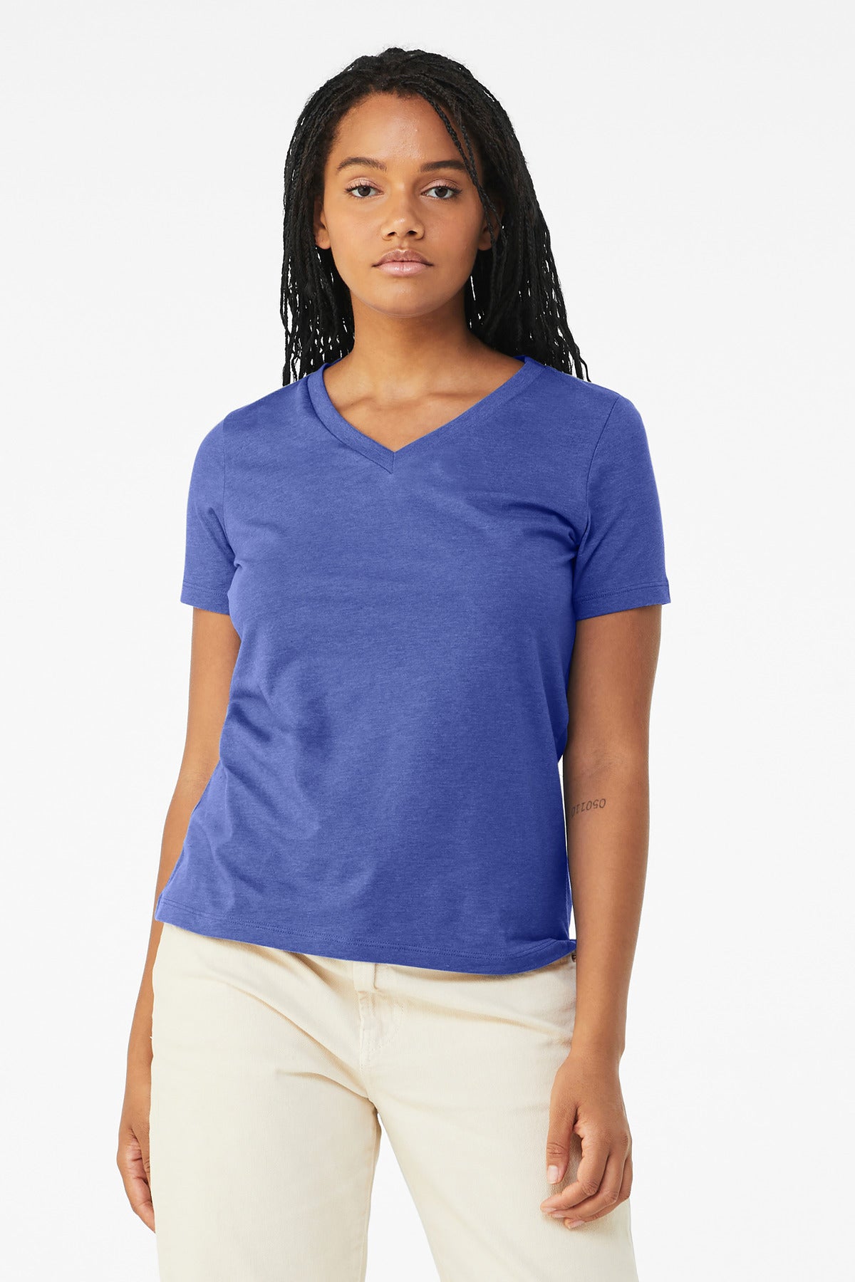 Custom Embroidery or DTF Print - BELLA+CANVAS ® Women's Relaxed Heather CVC V-Neck Tee BC6405CVC