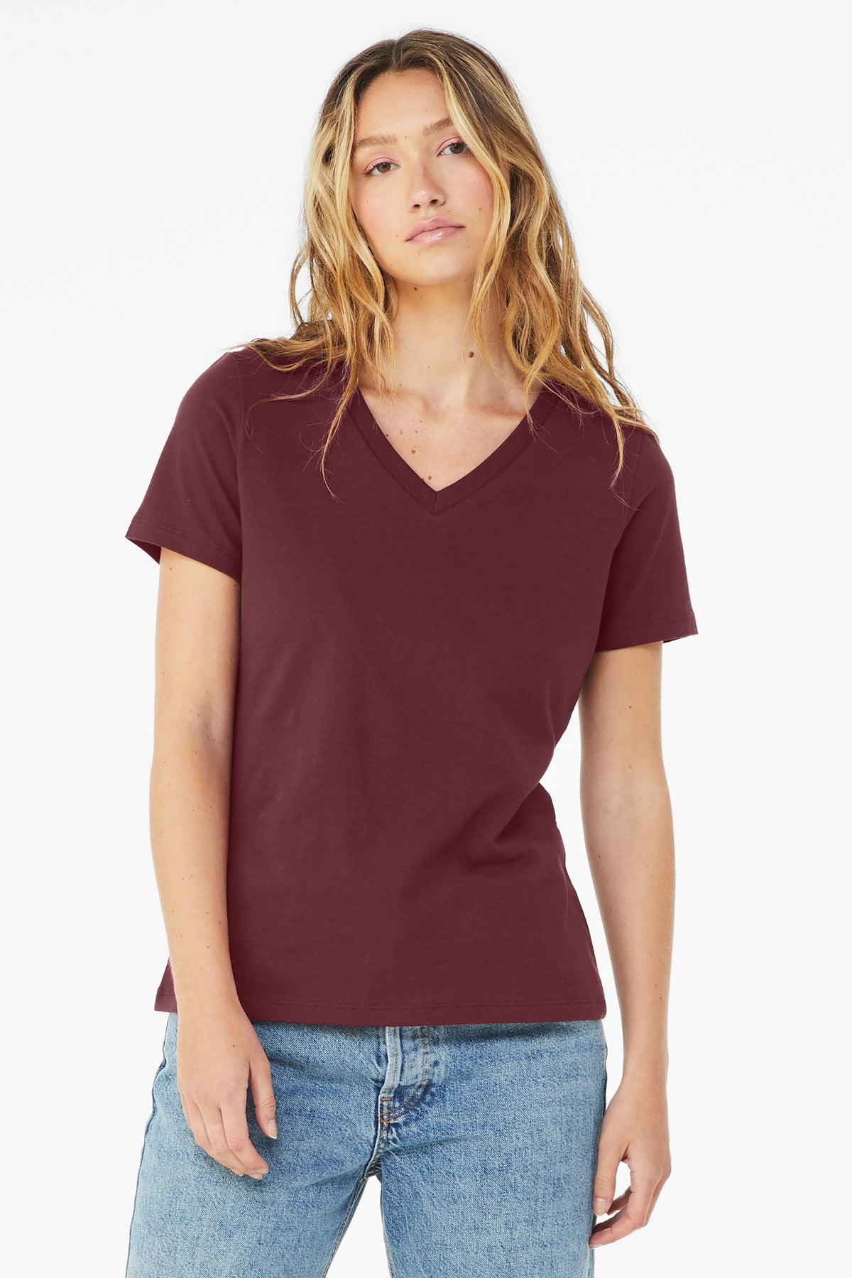 Custom Embroidery or DTF Print - BELLA+CANVAS ® Women's Relaxed Jersey Short Sleeve V-Neck Tee. BC6405