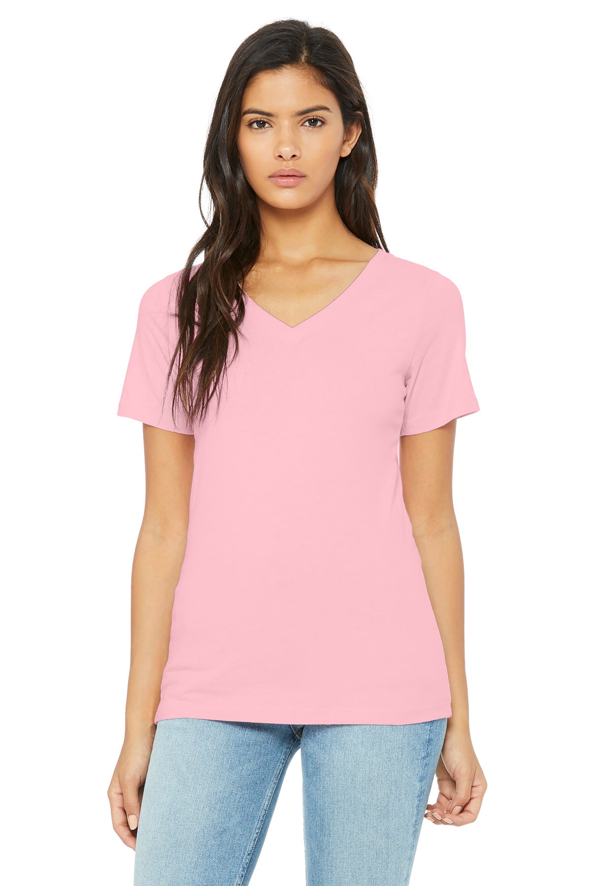 Custom Embroidery or DTF Print - BELLA+CANVAS ® Women's Relaxed Jersey Short Sleeve V-Neck Tee. BC6405