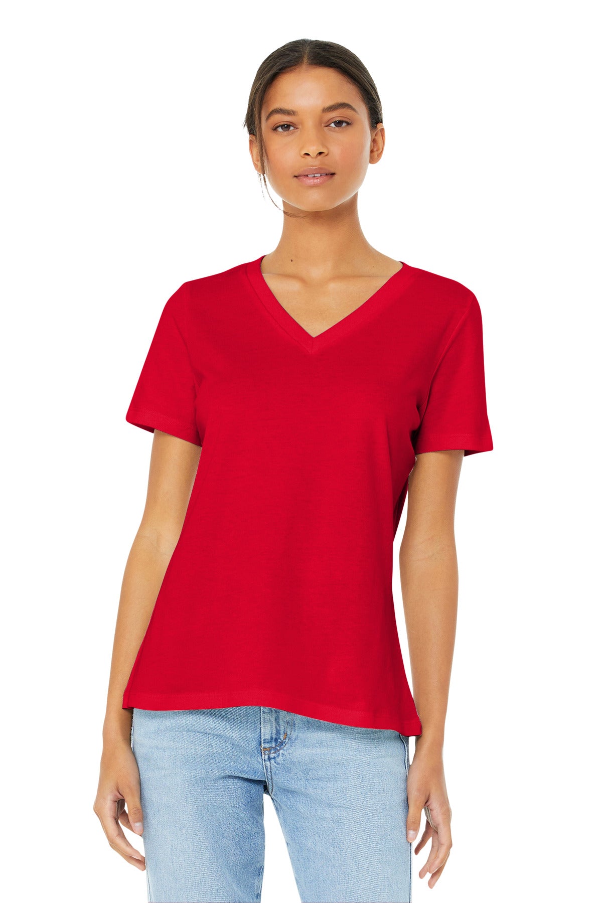 Custom Embroidery or DTF Print - BELLA+CANVAS ® Women's Relaxed Jersey Short Sleeve V-Neck Tee. BC6405