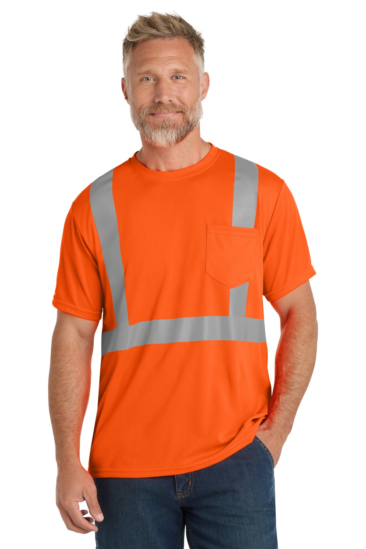 Custom Embroidery or DTF Print - CornerStone ® ANSI 107 Class 2 Mesh Tee. CS200