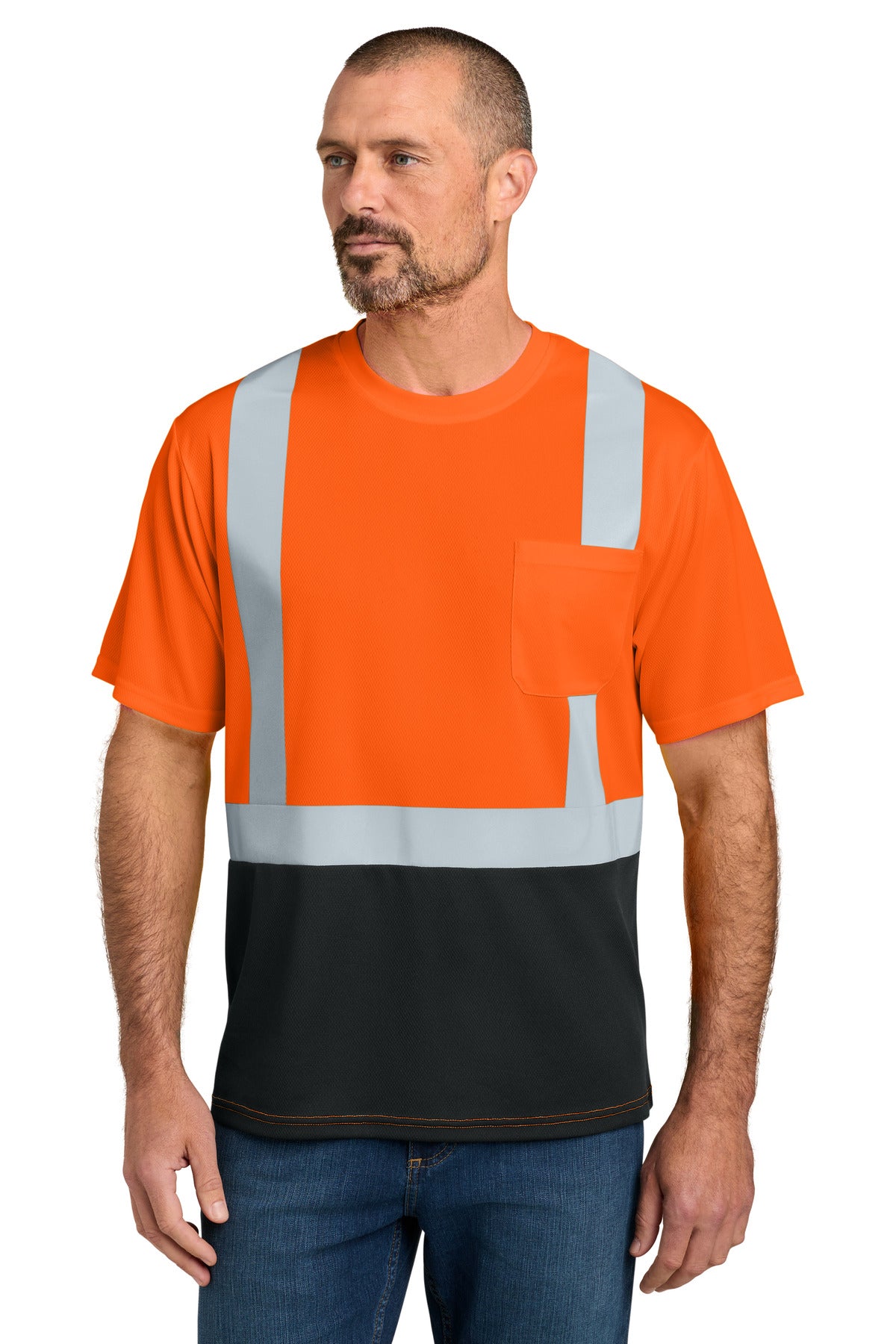 Custom Embroidery or DTF Print - CornerStone ® ANSI 107 Class 2 Short Sleeve Mesh Blocked Tee CS205
