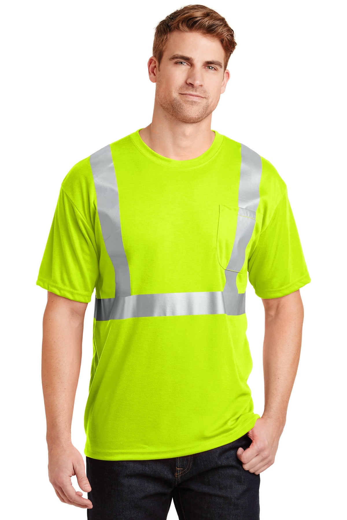 Custom Embroidery or DTF Print - CornerStone ® - ANSI 107 Class 2 Safety T-Shirt. CS401