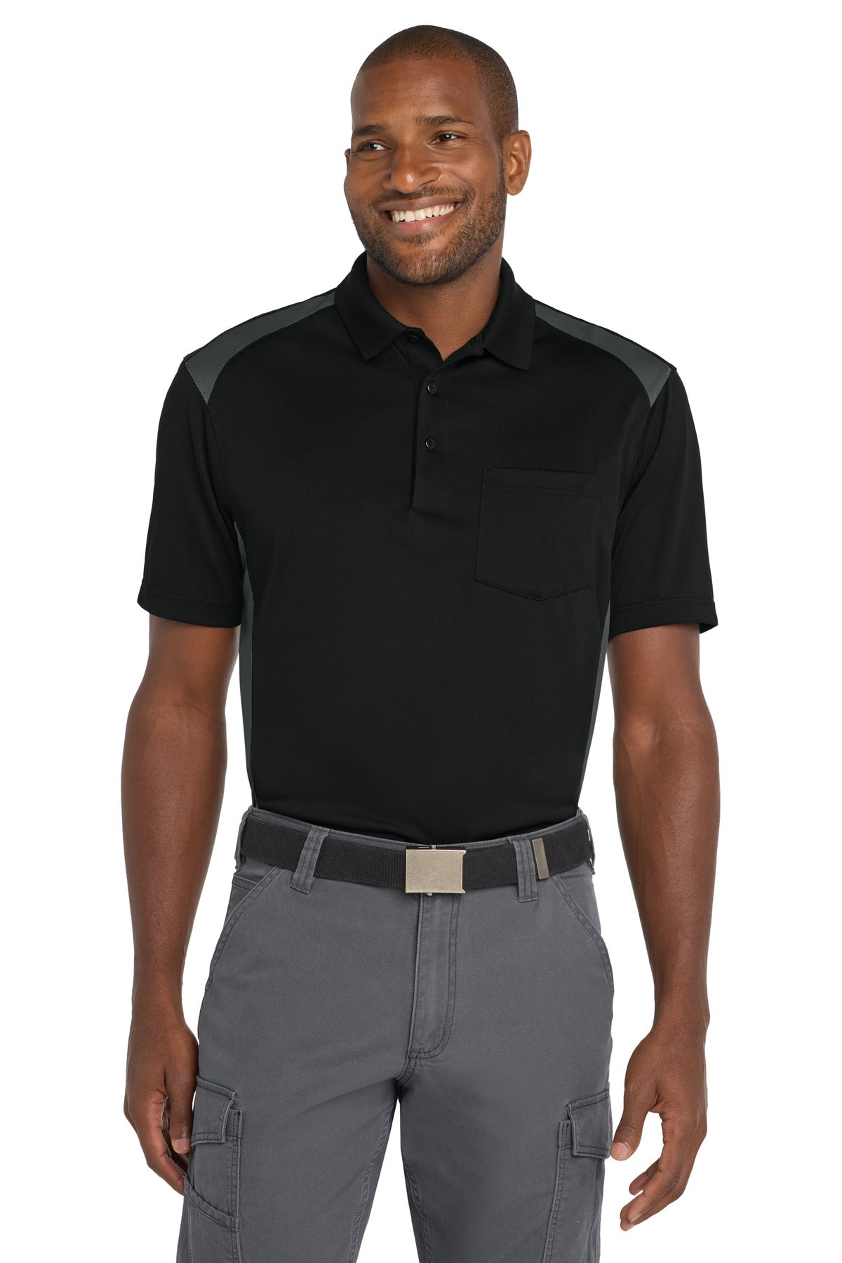 Custom Embroidery or DTF Print - CornerStone ® Select Snag-Proof Two Way Colorblock Pocket Polo. CS416