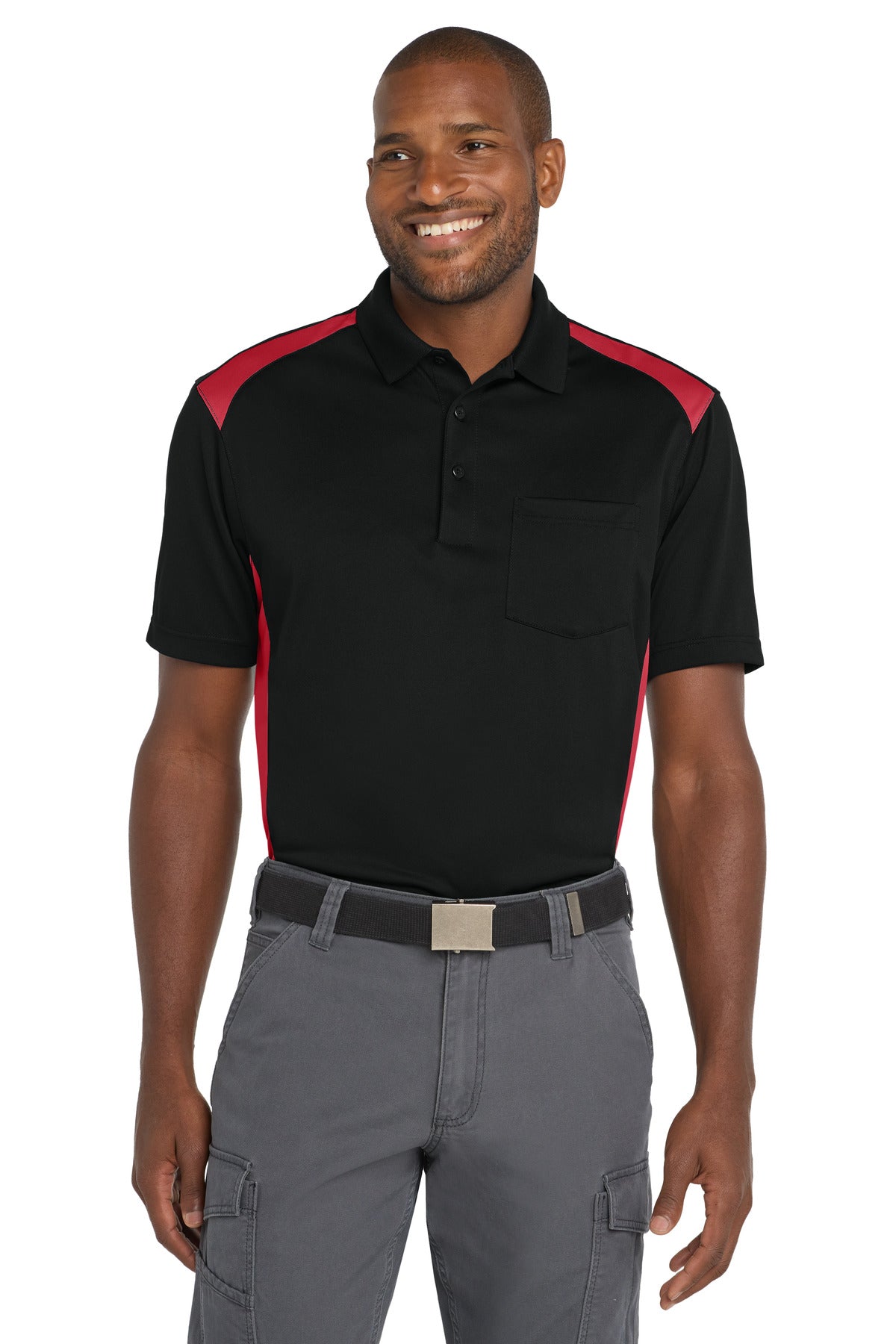 Custom Embroidery or DTF Print - CornerStone ® Select Snag-Proof Two Way Colorblock Pocket Polo. CS416