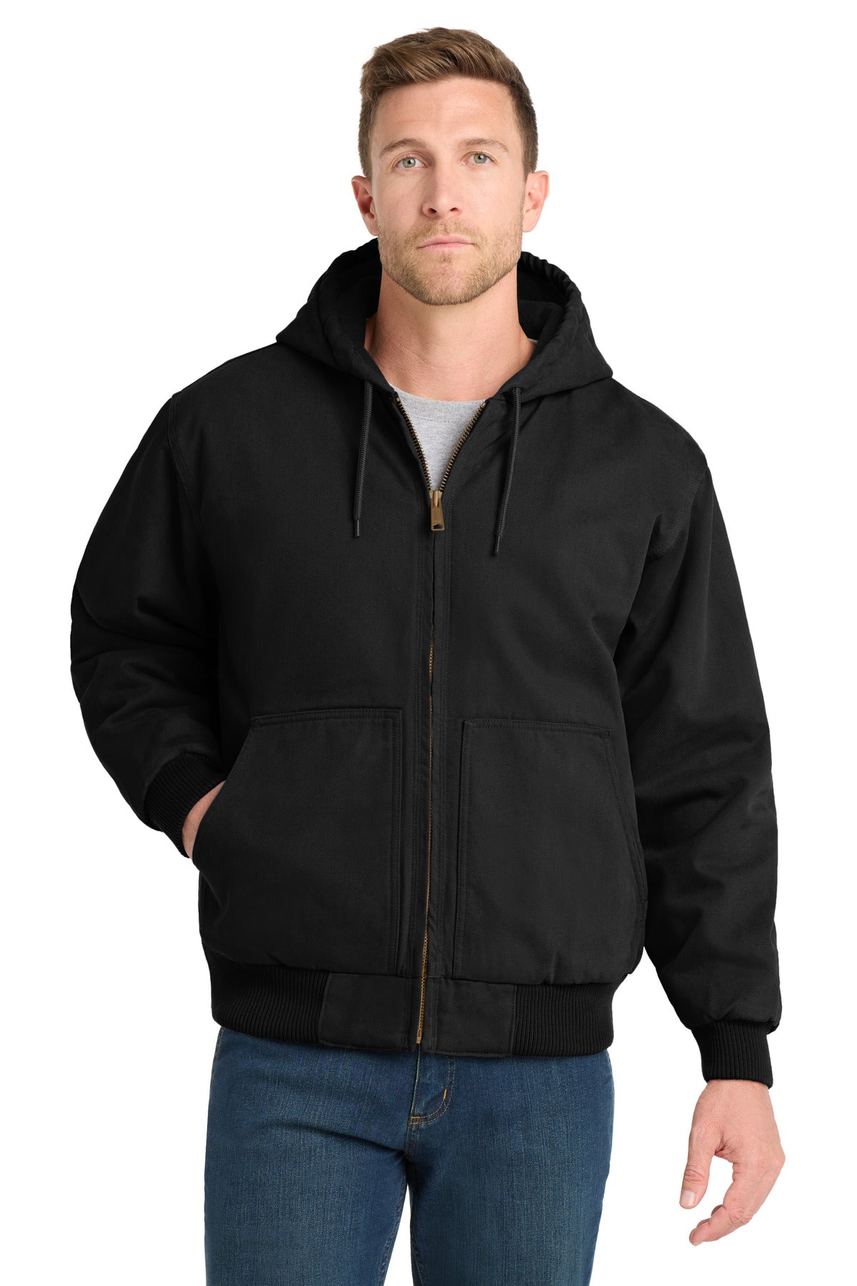 Custom Embroidery or DTF Print - CornerStone ® Washed Duck Cloth Insulated Hooded Work Jacket. CSJ41
