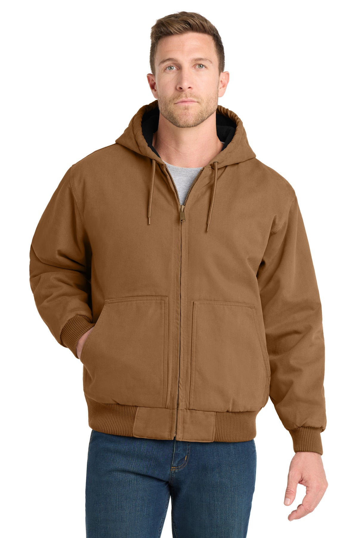 Custom Embroidery or DTF Print - CornerStone ® Washed Duck Cloth Insulated Hooded Work Jacket. CSJ41