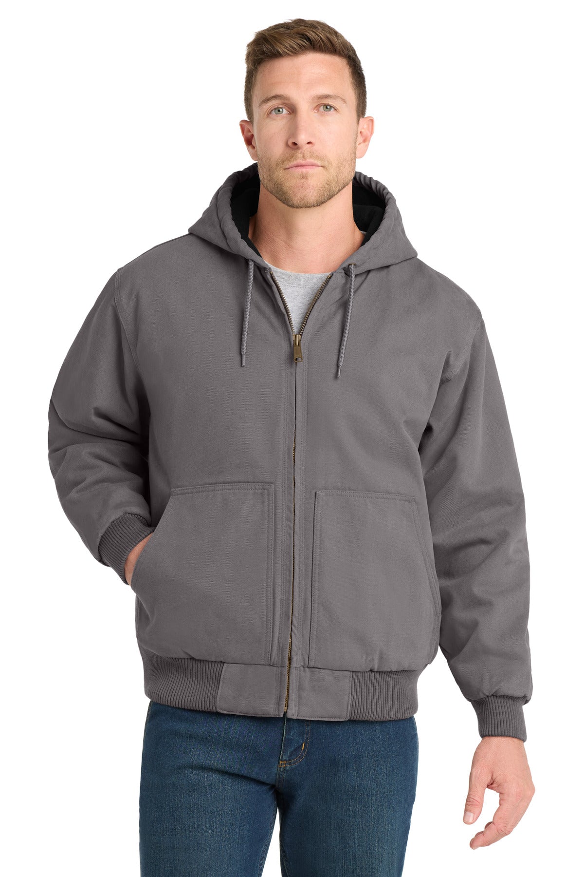 Custom Embroidery or DTF Print - CornerStone ® Washed Duck Cloth Insulated Hooded Work Jacket. CSJ41