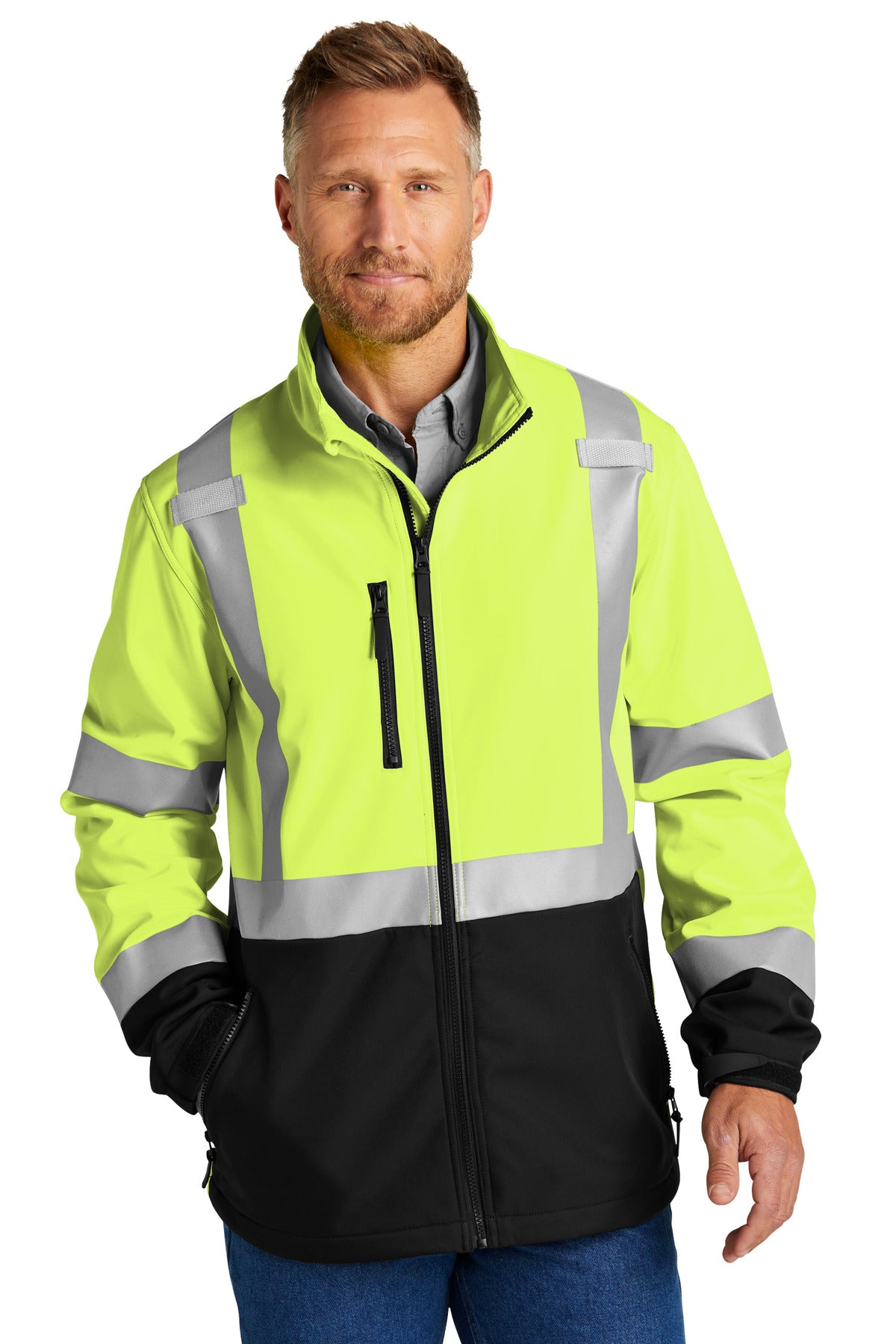 Custom Embroidery or DTF Print - CornerStone ® ANSI 107 Class 3 Soft Shell Jacket CSJ503