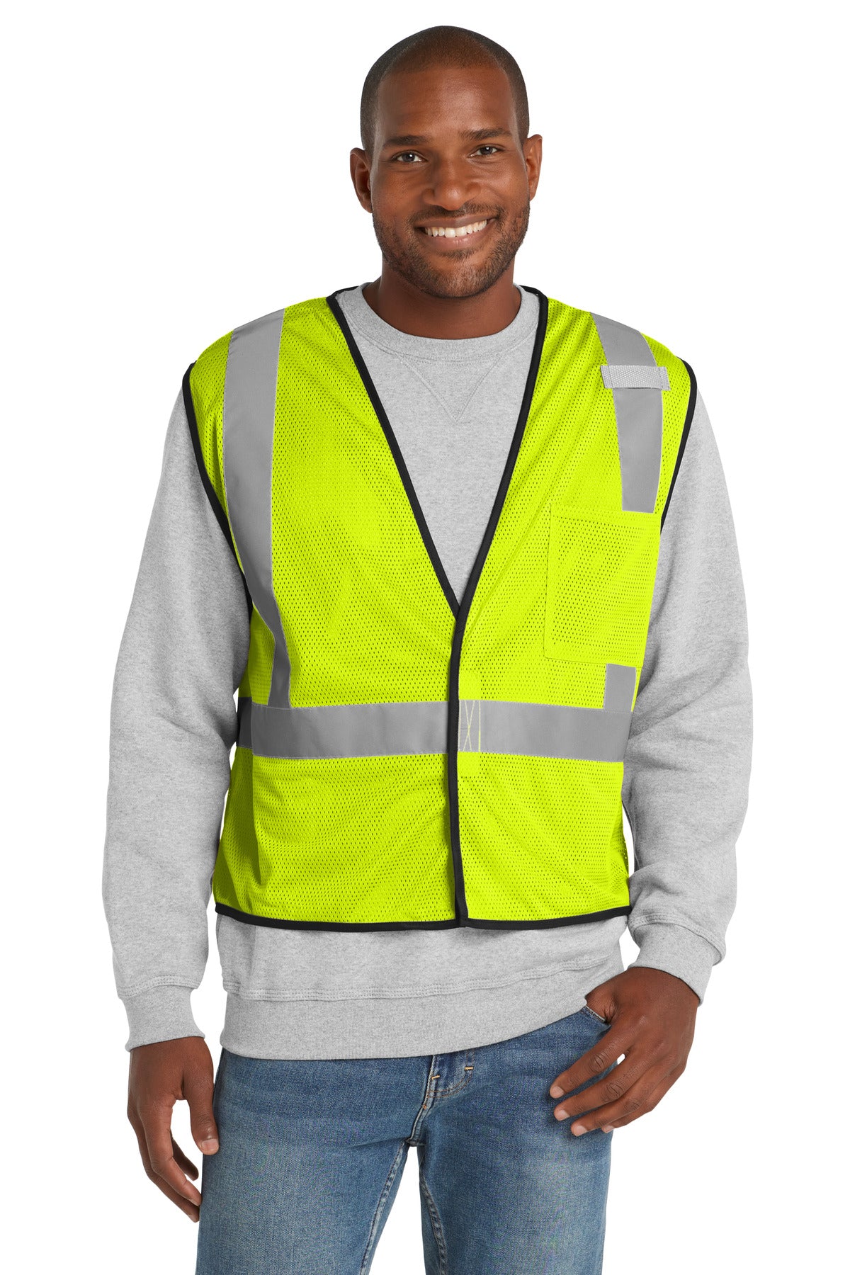 Custom Embroidery or DTF Print - CornerStone ® ANSI 107 Class 2 Economy Mesh One-Pocket Vest. CSV100
