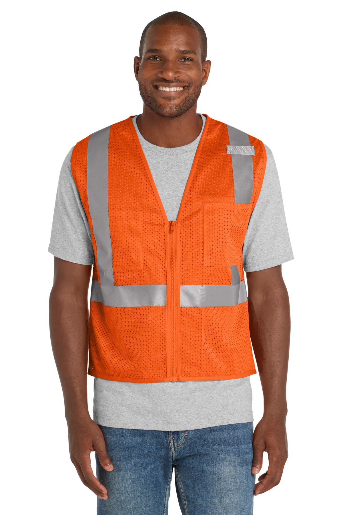 Custom Embroidery or DTF Print - CornerStone ® ANSI 107 Class 2 Mesh Zippered Vest. CSV102