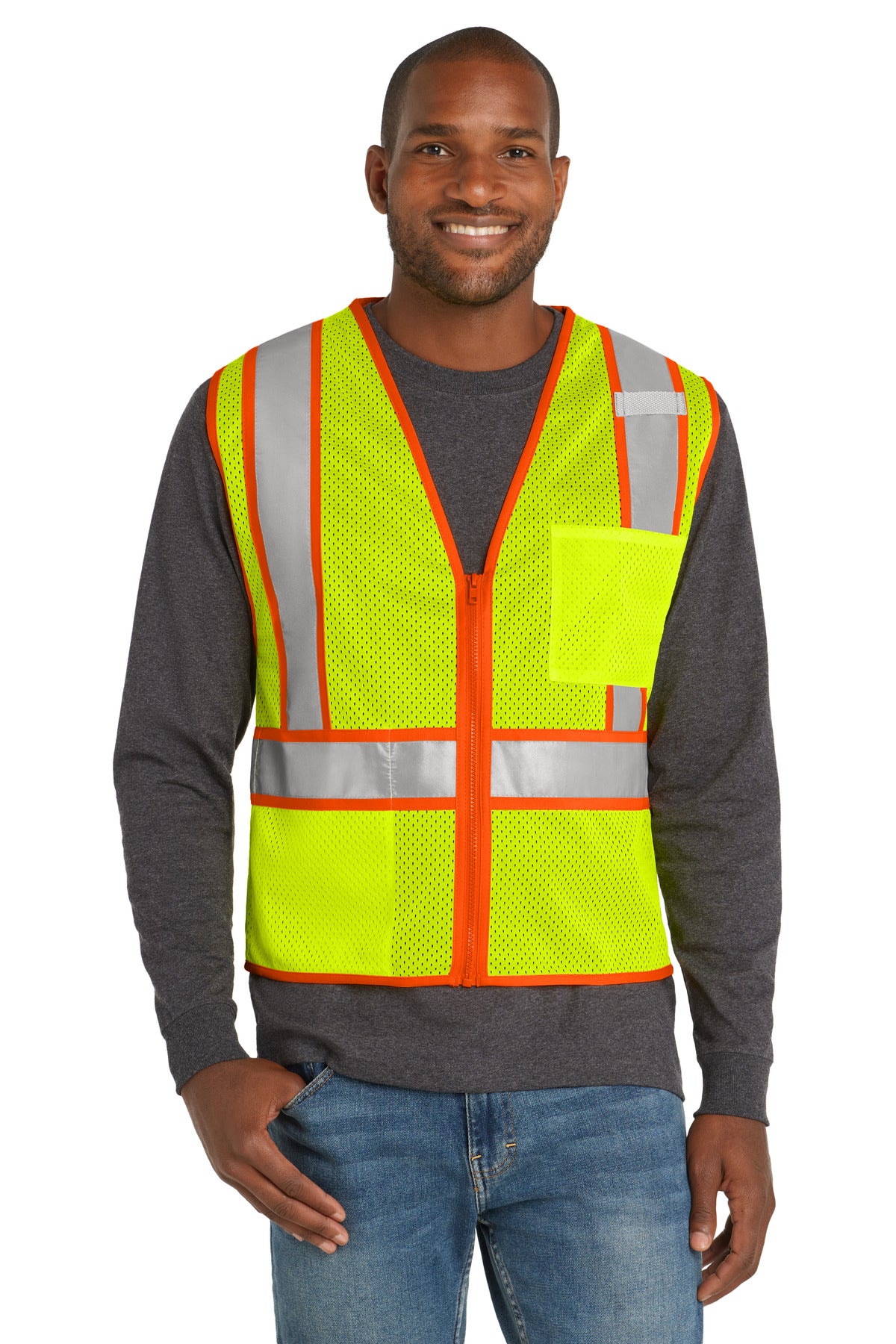 Custom Embroidery or DTF Print - CornerStone ® ANSI 107 Class 2 Mesh Zippered Two-Tone Vest. CSV103