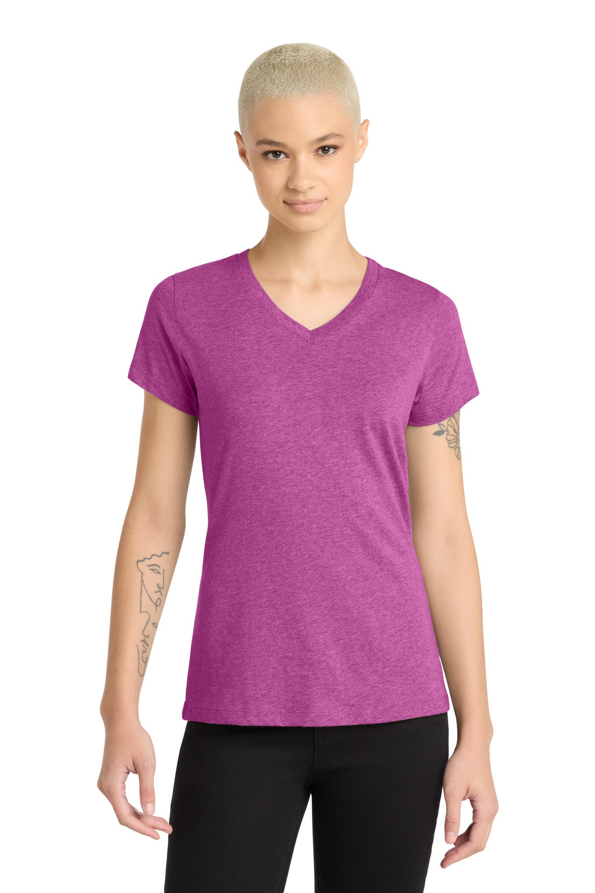 Custom Embroidery or DTF Print - District ® Women's Perfect Blend ® CVC V-Neck Tee. DM1190L