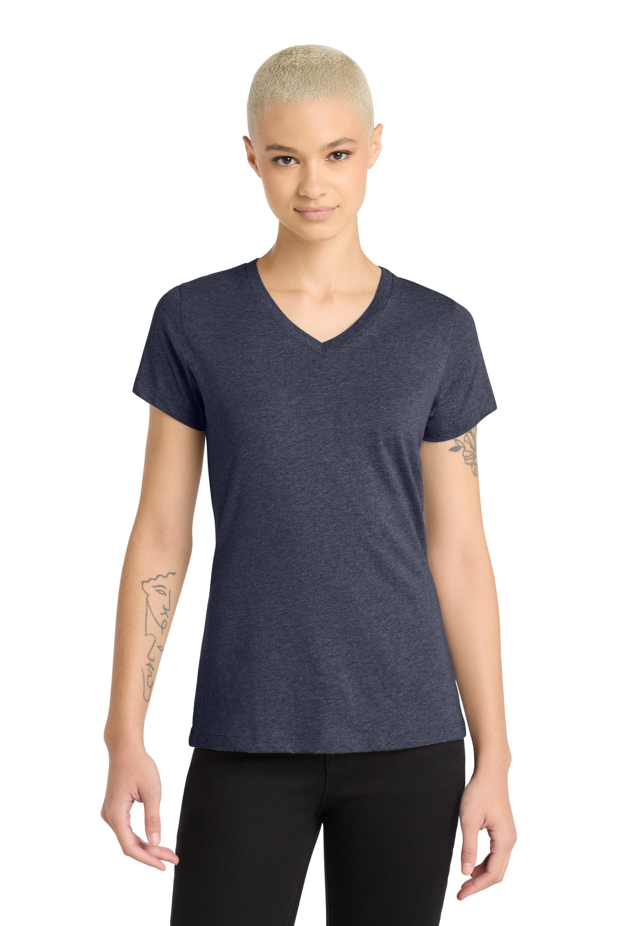 Custom Embroidery or DTF Print - District ® Women's Perfect Blend ® CVC V-Neck Tee. DM1190L