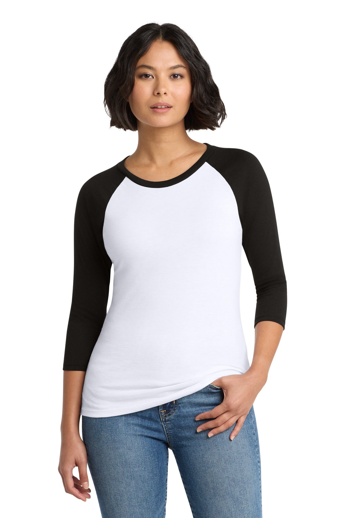 Custom Embroidery or DTF Print - District ® Women's Perfect Tri ® 3/4-Sleeve Raglan. DM136L