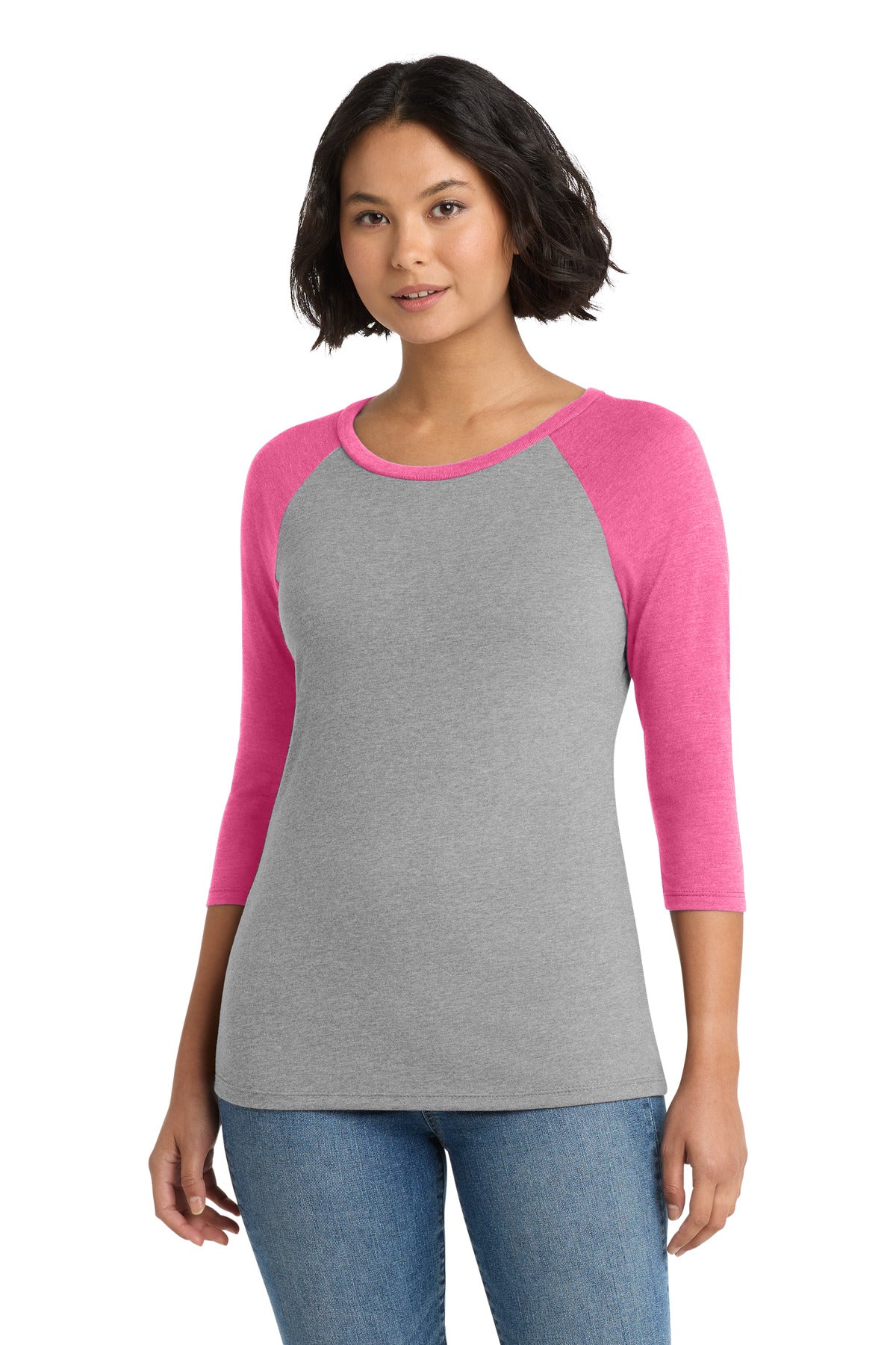 Custom Embroidery or DTF Print - District ® Women's Perfect Tri ® 3/4-Sleeve Raglan. DM136L