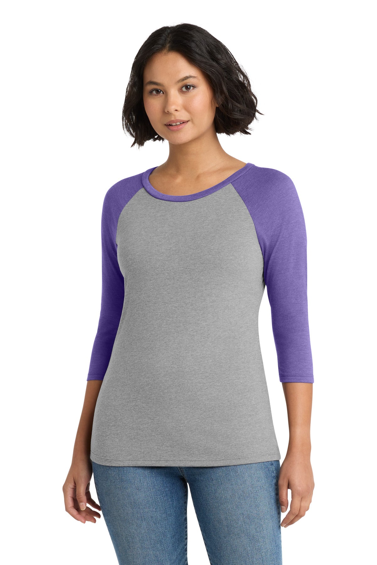 Custom Embroidery or DTF Print - District ® Women's Perfect Tri ® 3/4-Sleeve Raglan. DM136L