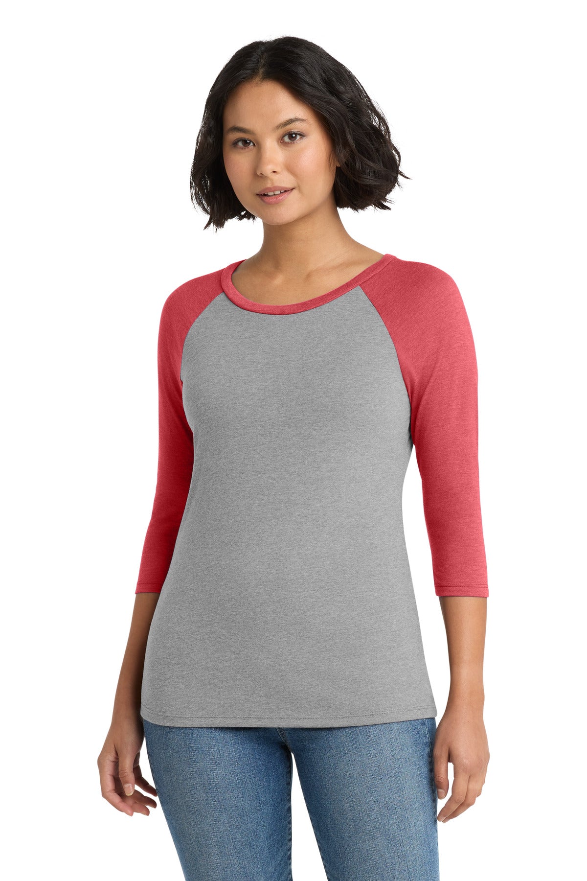 Custom Embroidery or DTF Print - District ® Women's Perfect Tri ® 3/4-Sleeve Raglan. DM136L