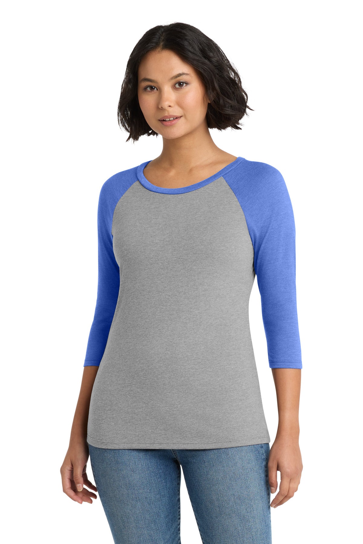 Custom Embroidery or DTF Print - District ® Women's Perfect Tri ® 3/4-Sleeve Raglan. DM136L