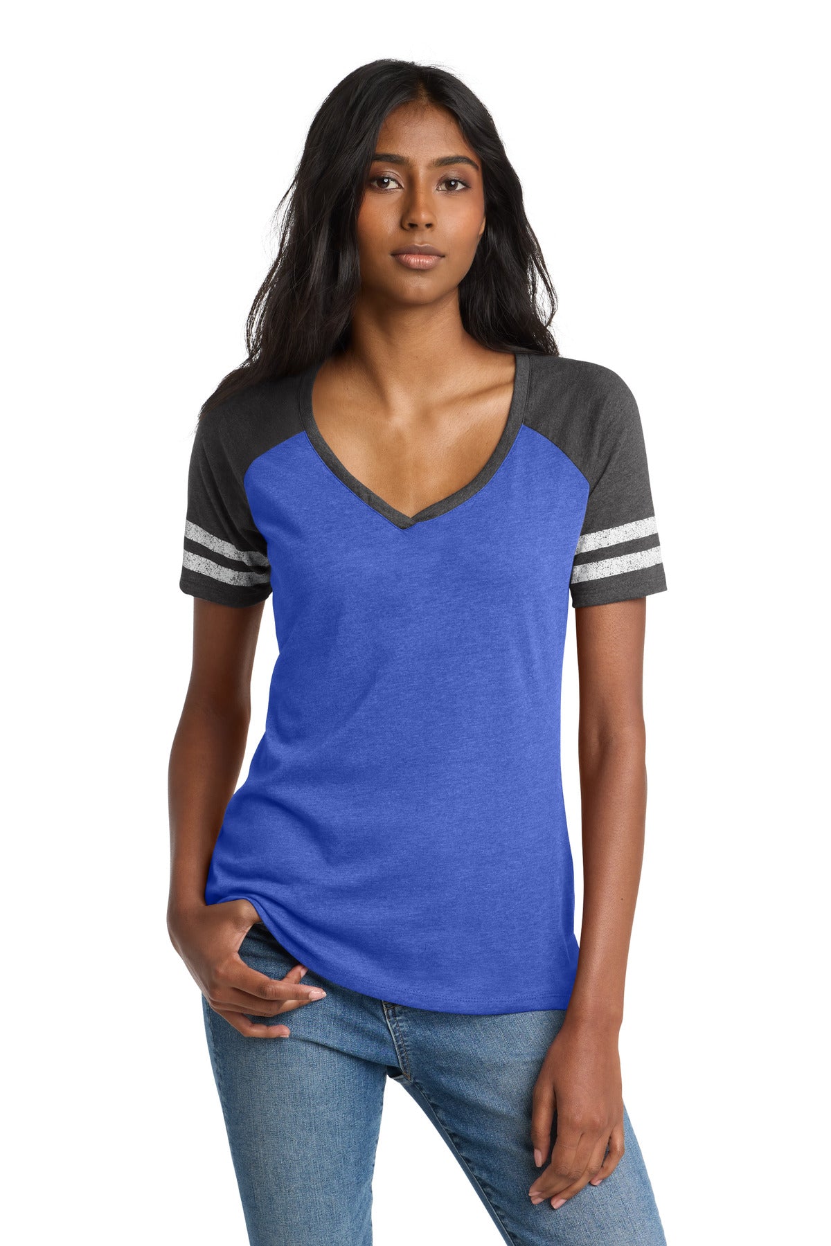 Custom Embroidery or DTF Print - District ® Women's Game V-Neck Tee. DM476