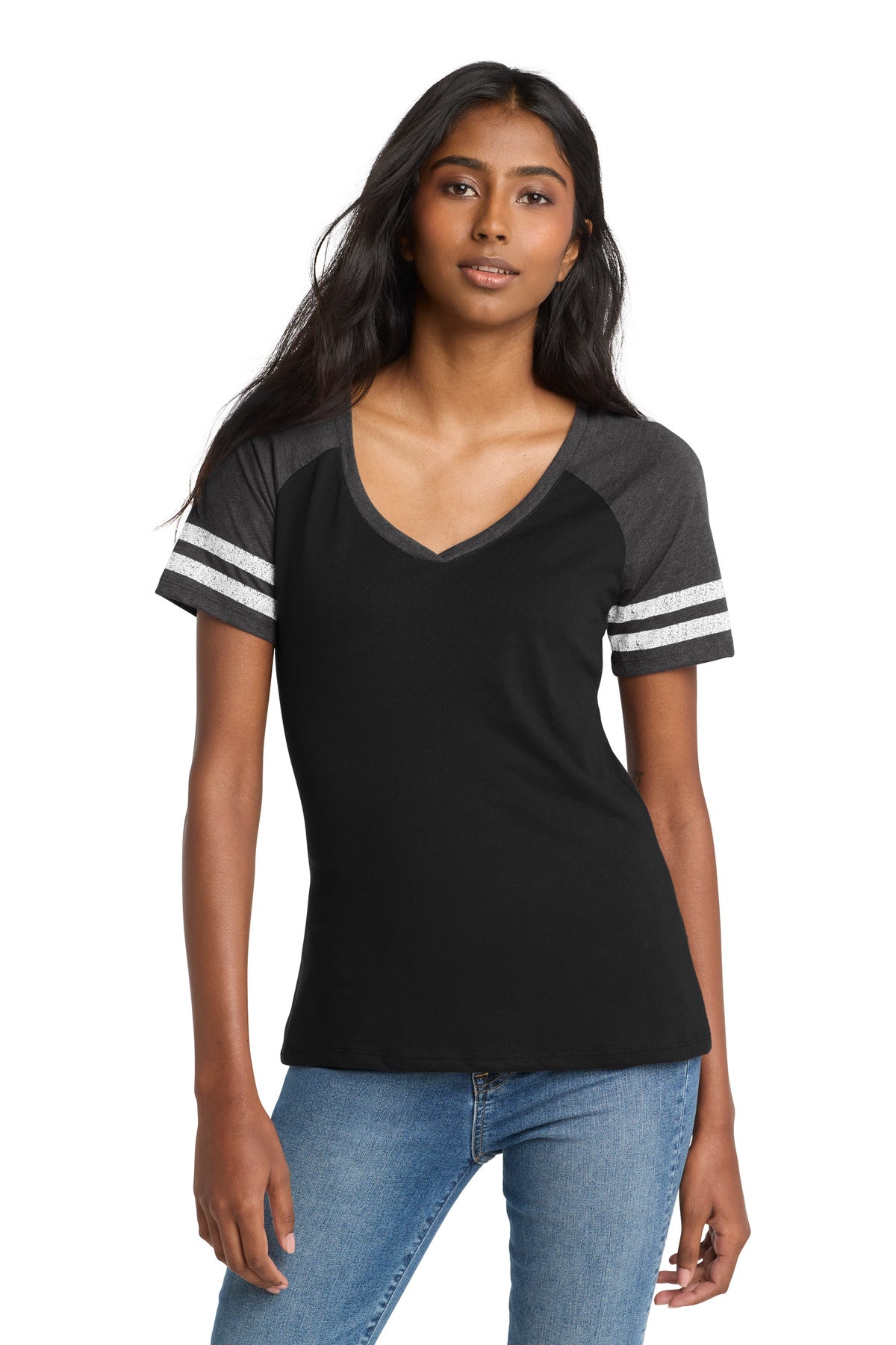 Custom Embroidery or DTF Print - District ® Women's Game V-Neck Tee. DM476