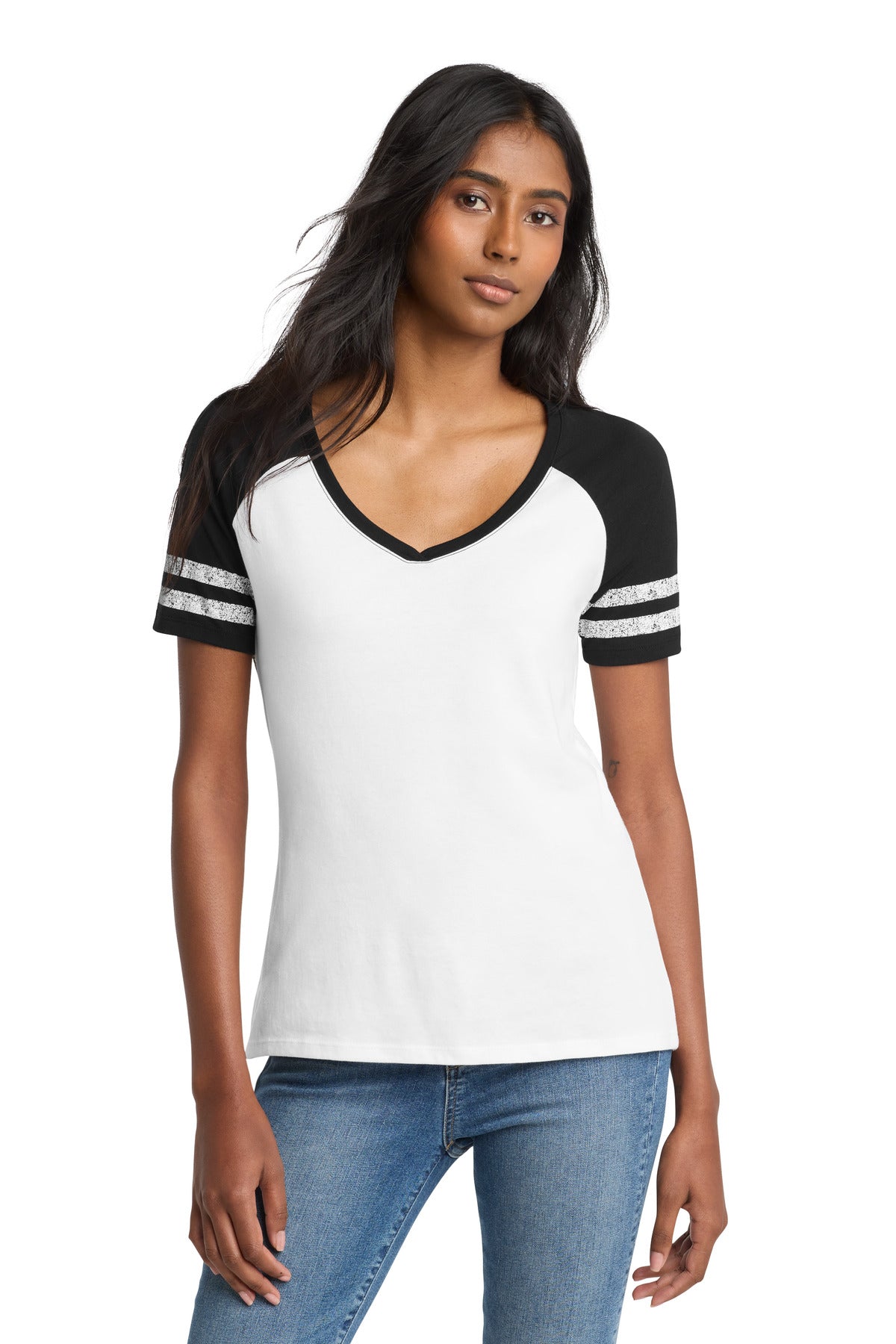 Custom Embroidery or DTF Print - District ® Women's Game V-Neck Tee. DM476