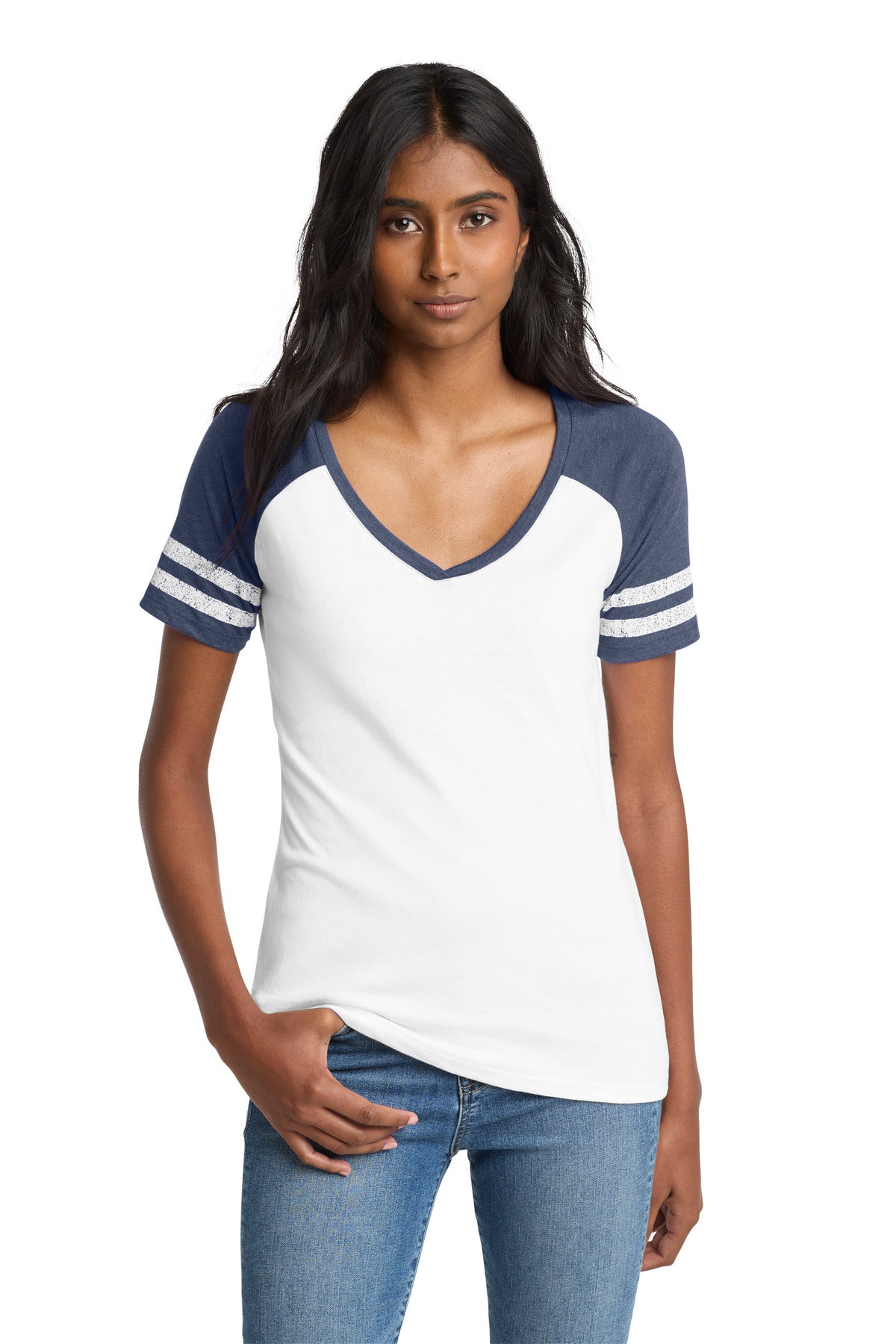 Custom Embroidery or DTF Print - District ® Women's Game V-Neck Tee. DM476