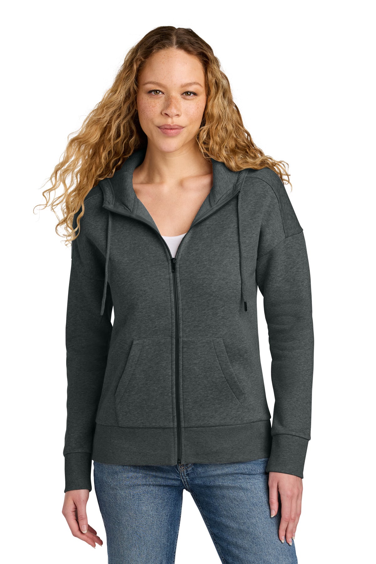 Custom Embroidery or DTF Print - District ® Women's Perfect Weight ® Fleece Drop Shoulder Full-Zip Hoodie DT1104