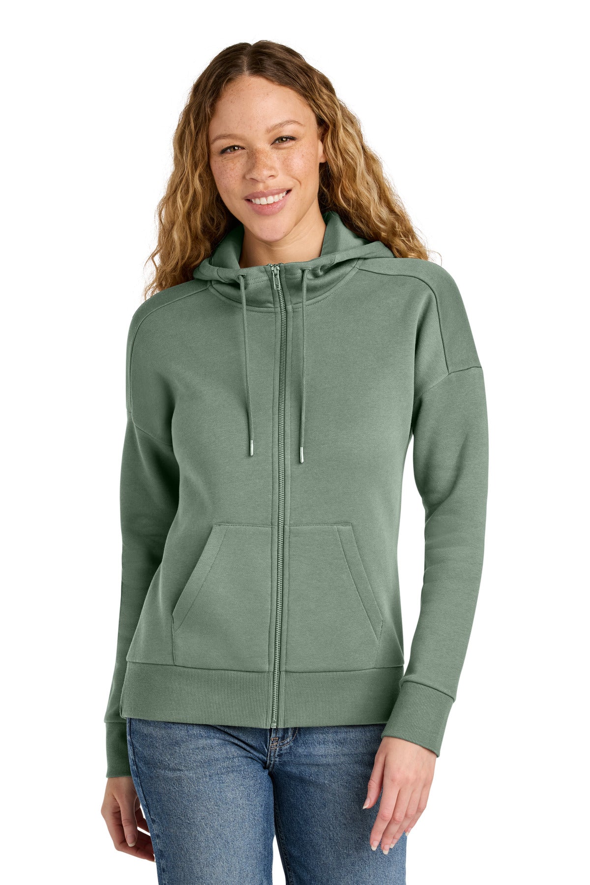 Custom Embroidery or DTF Print - District ® Women's Perfect Weight ® Fleece Drop Shoulder Full-Zip Hoodie DT1104