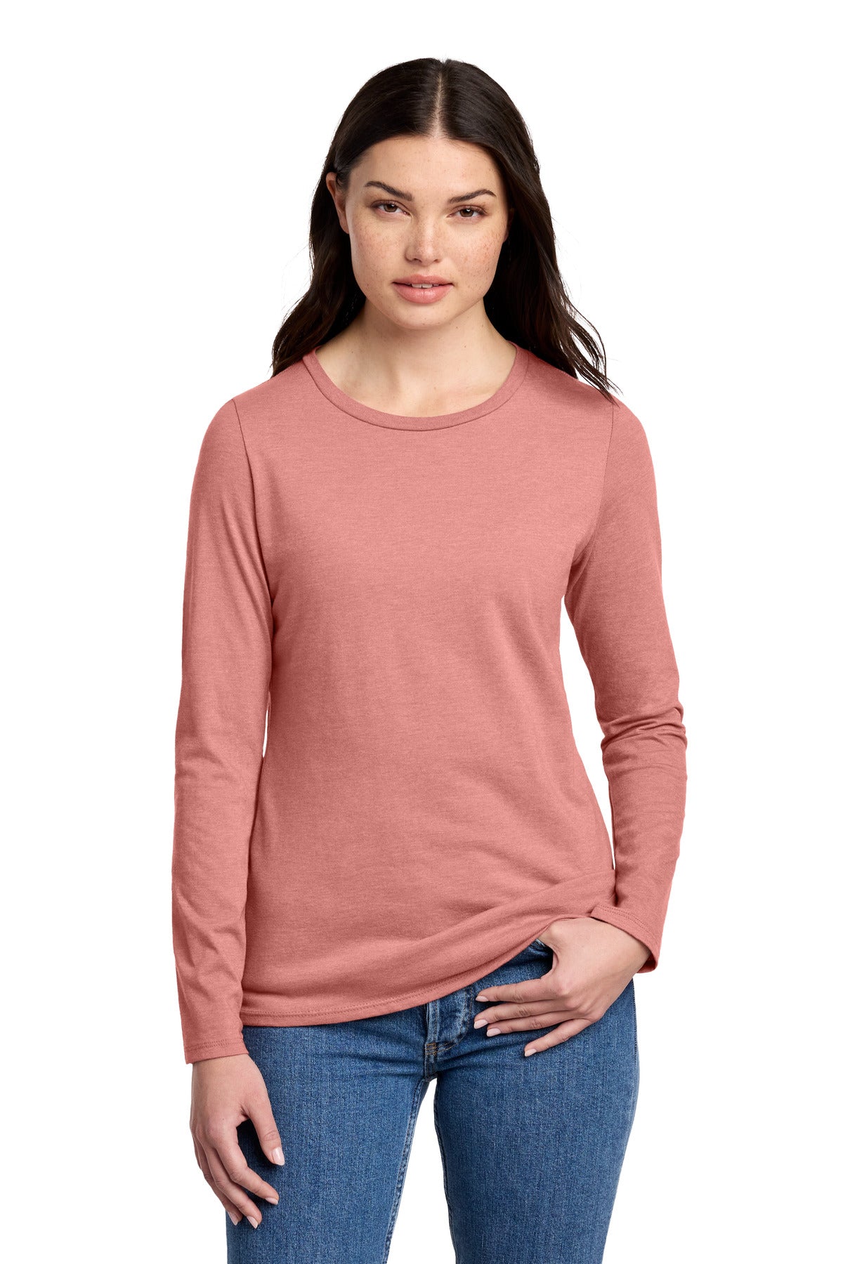 Custom Embroidery or DTF Print - District ® Women's Perfect Blend ® CVC Long Sleeve Tee DT110
