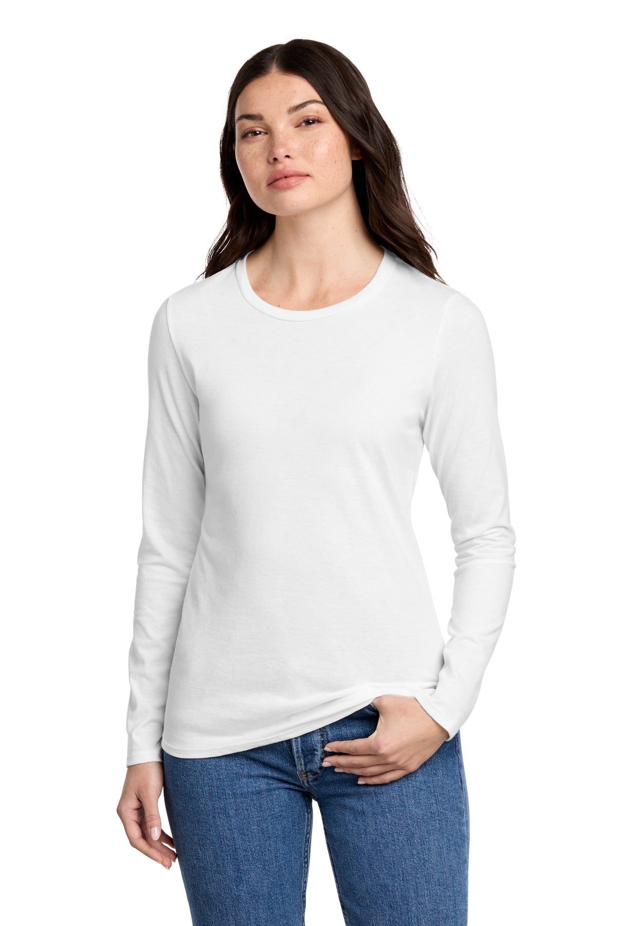 Custom Embroidery or DTF Print - District ® Women's Perfect Blend ® CVC Long Sleeve Tee DT110