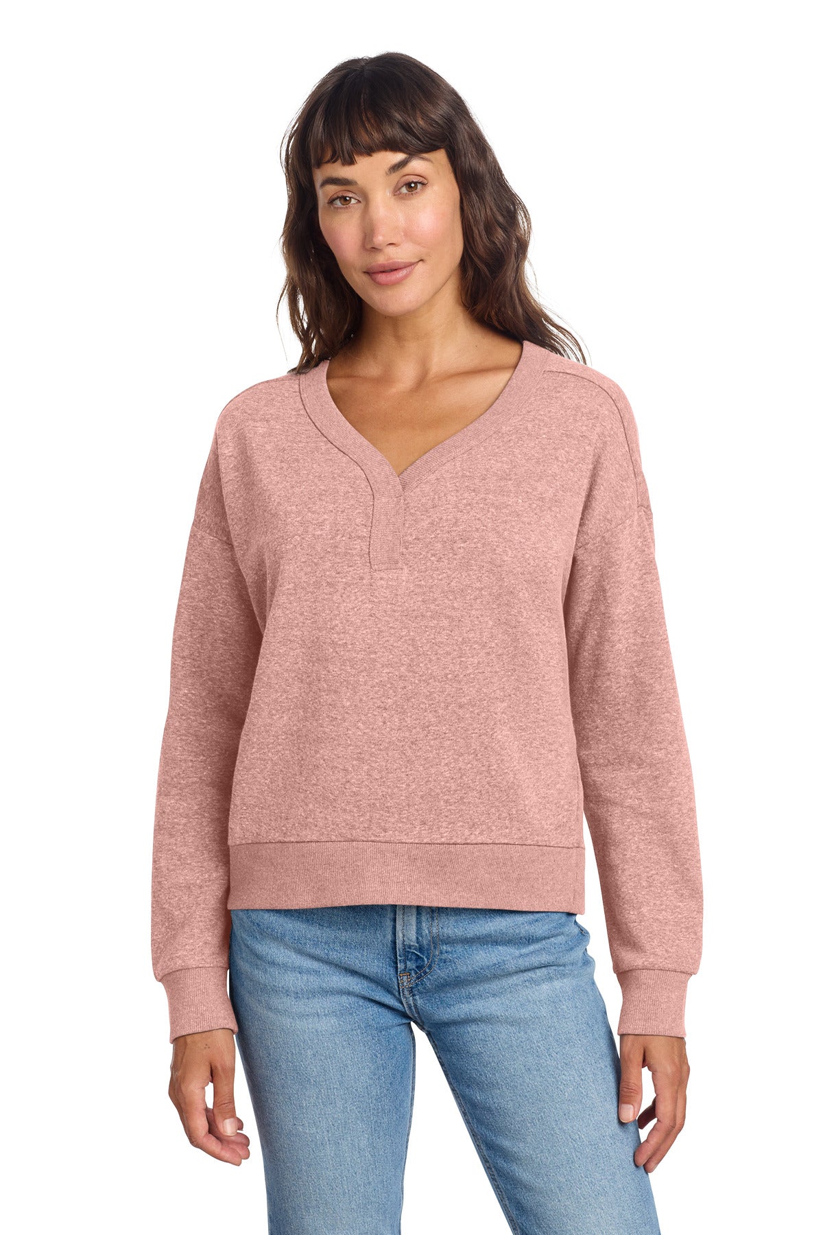 Custom Embroidery or DTF Print - District ® Women's Perfect Tri ® Fleece V-Neck Sweatshirt DT1312
